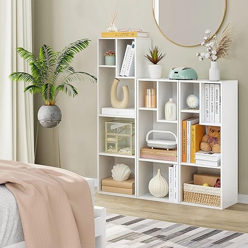 Miniatura 4 de VECELO Juego de estantería organizadora de madera de 9 cubos, se adapta a las tapas duras más altas, estante de almacenamiento personalizado de 4