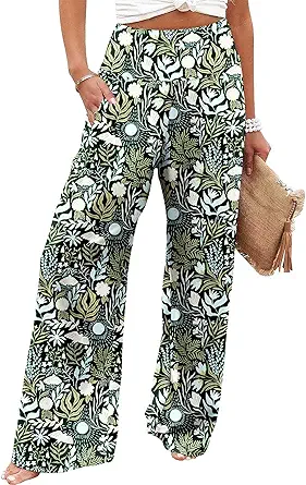 JZC Women's Palazzo Lounge Pants Casual Wide Leg Pants High Waist Flowy Toursers with Pockets