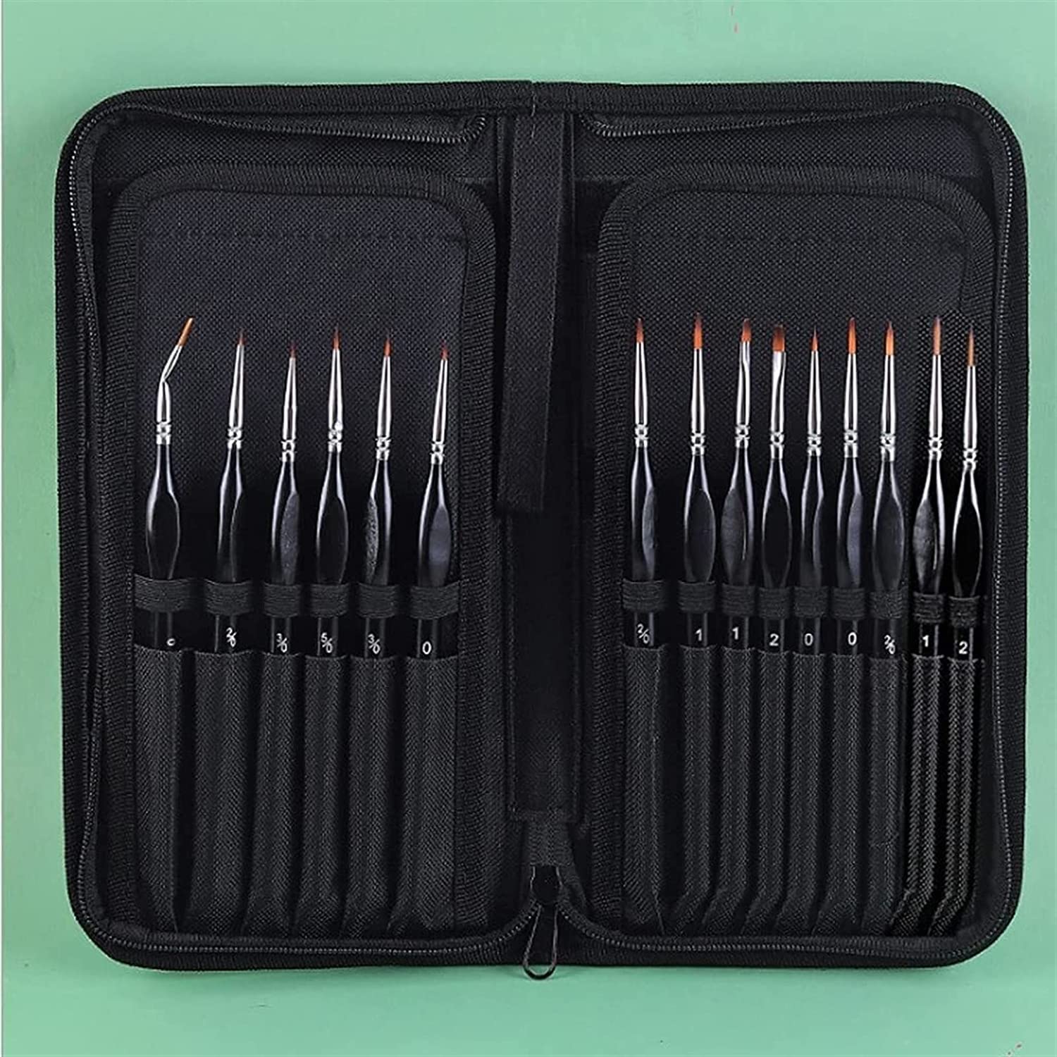 Ensemble de pinceaux de Peinture à l'huile Noire Aquarelle Gouache Ligne de Crochet Stylo en Forme d'éventail étui à Crayons Noir 15 pinceaux en Nylon coudés