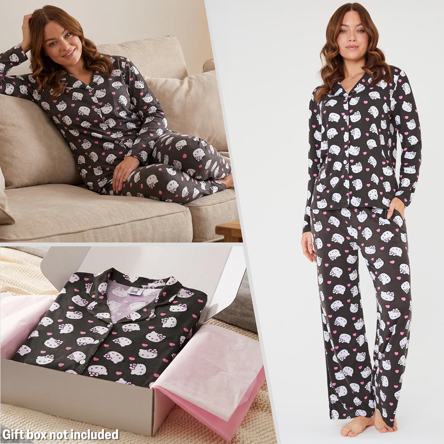 Hello Kitty Sanrio Pajama Set Teens, Women, 2-Pc Long Sleeve Top, Pants, Soft Kuromi Loungewear Kawaii PJs, Gifts for Women - Image 4