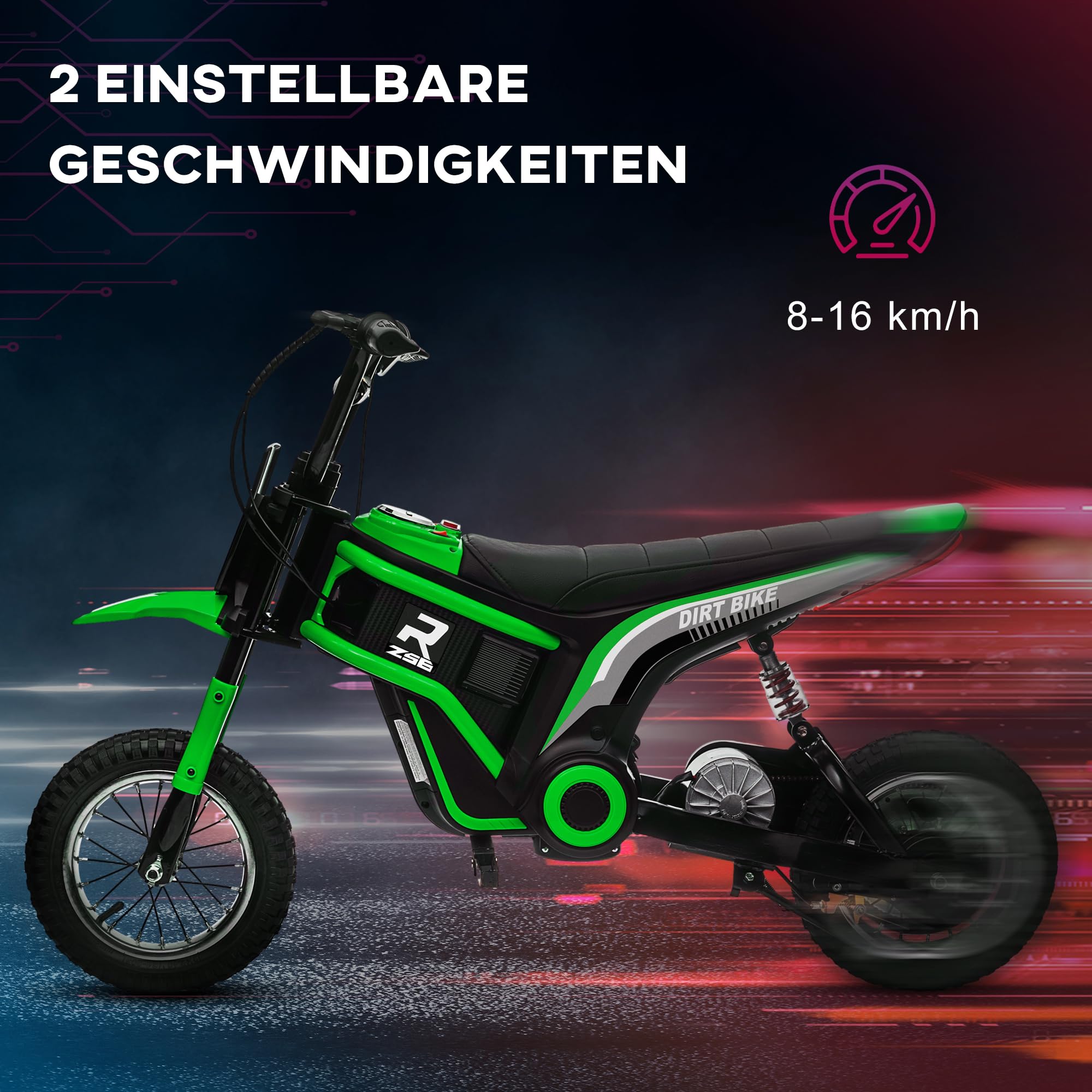 HOMCOM Elektro Motorrad Kinder 24V mit 350W Motor für 8-12 Jahre Grün | Scheinwerfer, Musik, 8-16 km/h, Kindermotorrad mit Luftreifen