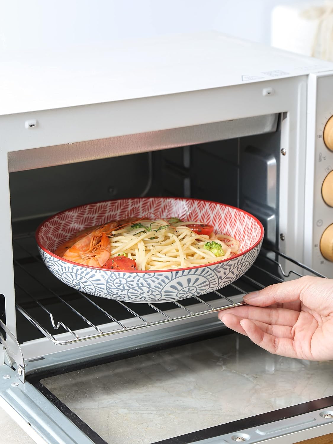 Selamica Porcelain 26 Ounce Pasta Bowls Set of 6, 8 inch Wide and Shallow Salad Bowls, Serving Bowls, Microwave & Dishwasher Safe, Sturdy & Stackable, Variety of Colors - Image 5