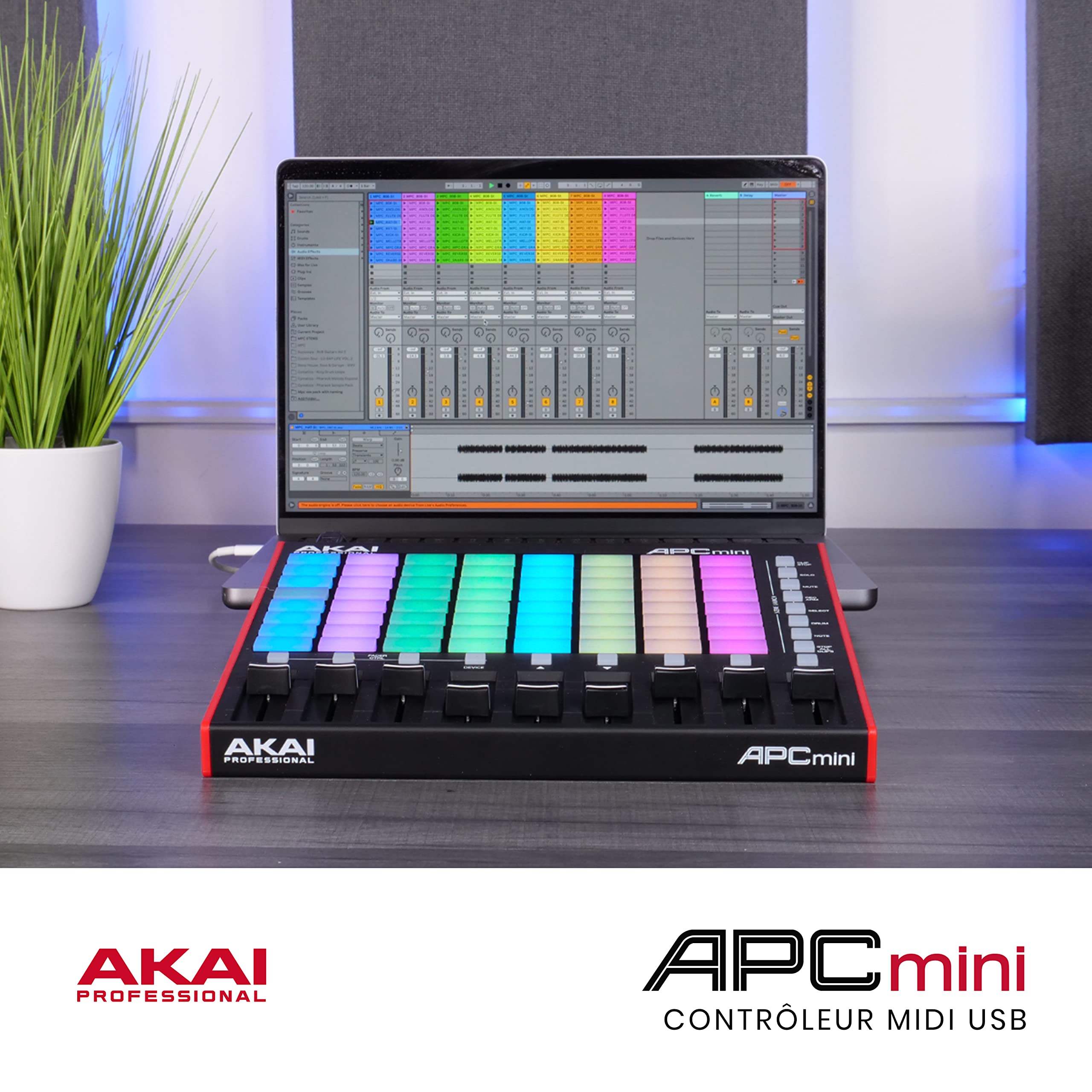 Akai Professional APC Mini MK2 - Contrôleur MIDI USB pour Lancer des Clips sur Ableton Live, 64 Pads RGB, Mode Batterie et Note et Mixeur MIDI