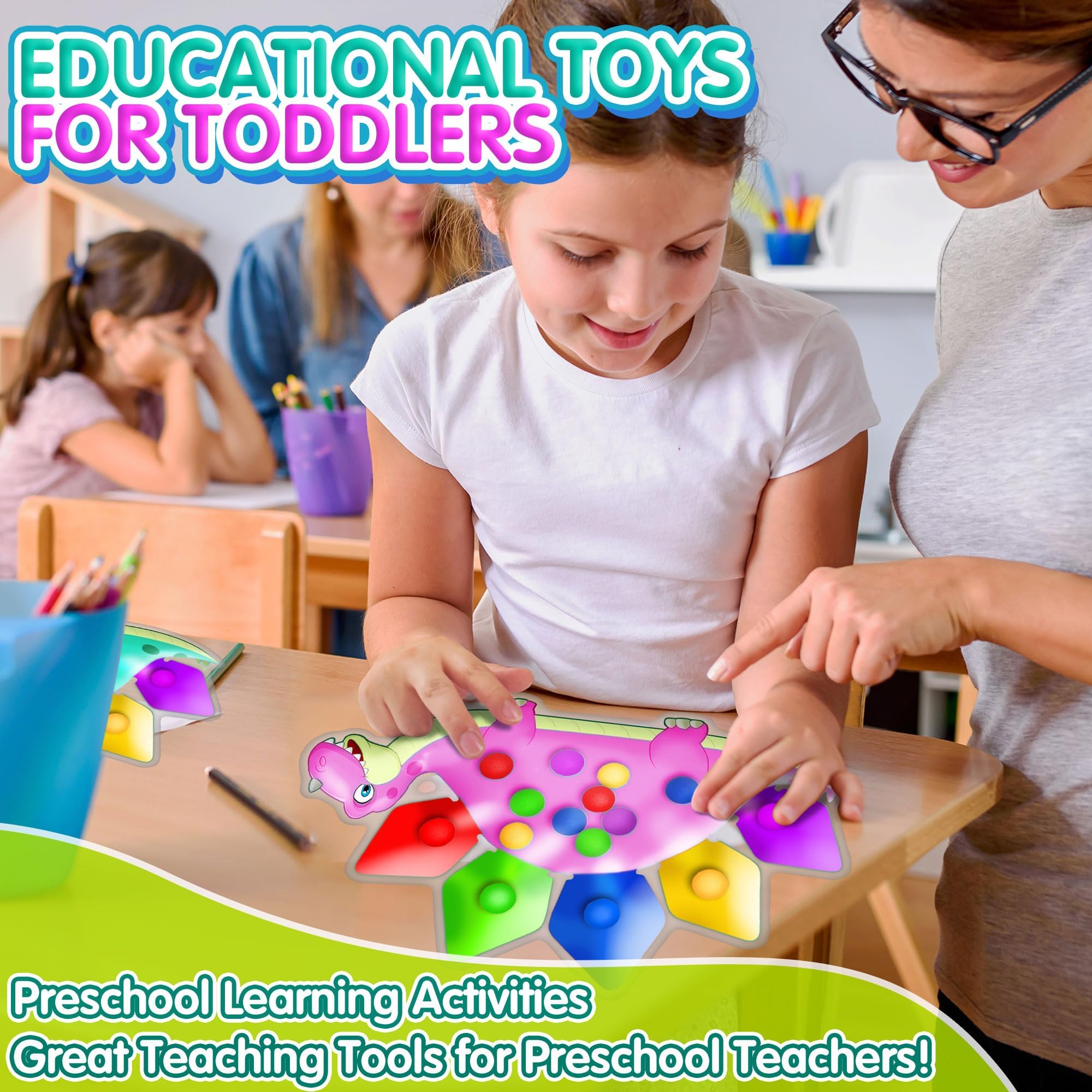 Valentine Girl Gifts Pink Dinosaur Color Sorting Sensory Toy for Toddler Girls,Easter Basket Stuffers Montessori Toys Fine Motor Skill Calm Down Fidget for Classroom Activities Aged 2 3 4 Year Old Kid