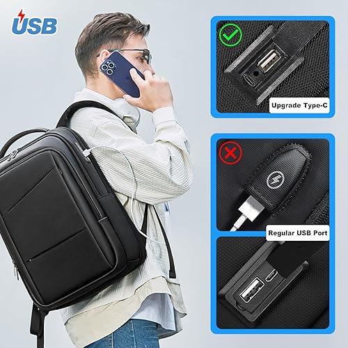 Miniatura 4 de FENRUIEN Mochila de viaje para laptop de 15.6 pulgadas, mochila expandible para computadora con puerto de carga USB, mochila de negocios negra para