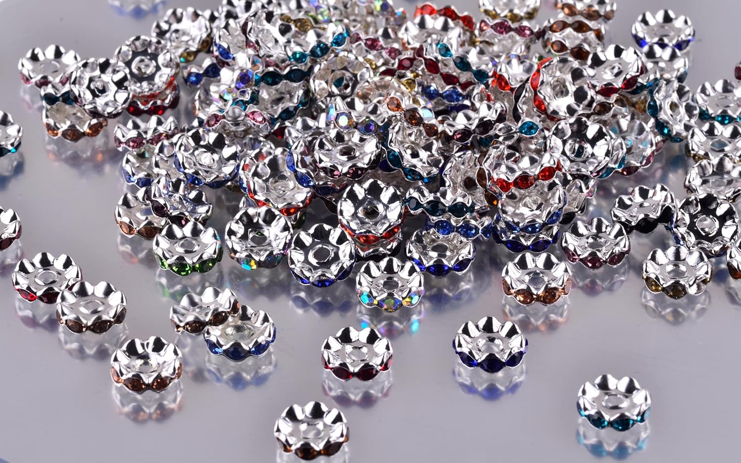 Rhinestone Beads for Pens Making,100pcs 12mm Bulk Beadable Spacer Beads for Pens,Fancy Glitter Wave Diamond Crystal Beads for Bracelet Jewelry Making - Image 2