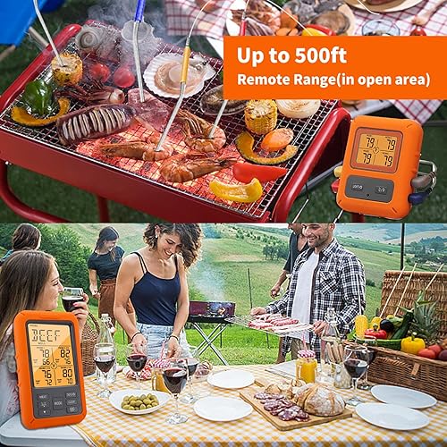 Miniatura 2 de Termómetro inalámbrico para carne con 4 sondas de carne, termómetro remoto de alimentos para cocinar con alarma, calibración y temporizador,