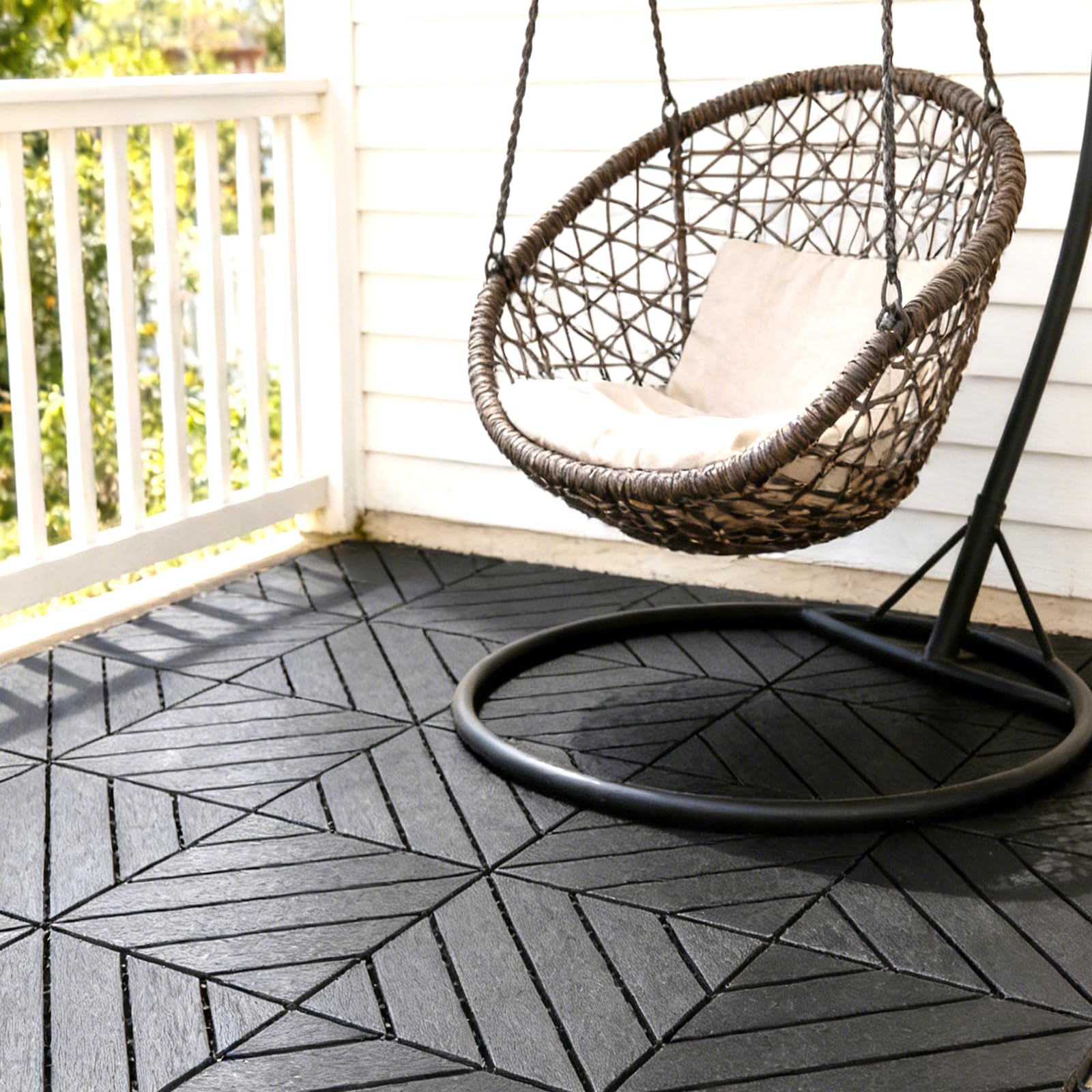 Nicoman Lot de 12 dalles de terrasse en PVC avec système à clic - 30 x 30 cm - Imperméables et antidérapants - Surface aspect pierre - Revêtement de sol pour balcon, terrasse, jardin et piscine (noir