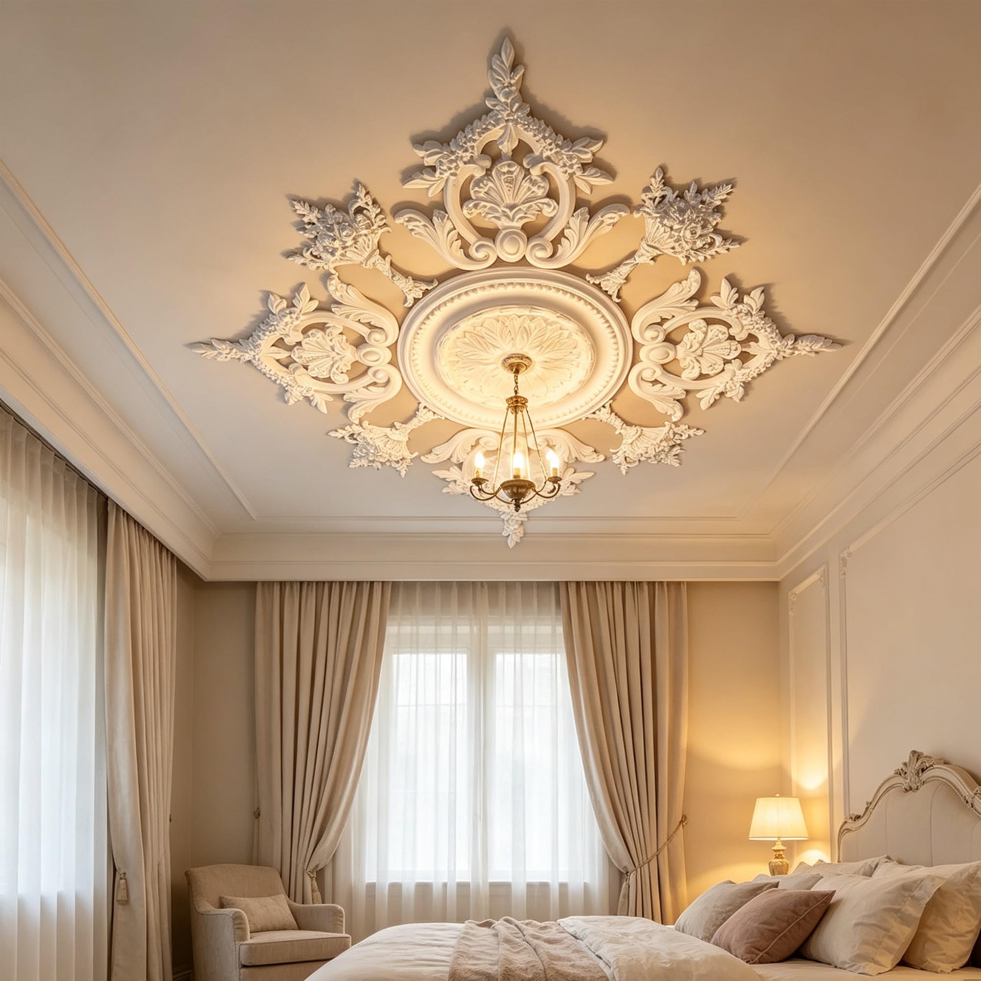 121cm Rosone Lampadario Soffitto Bianco Polistirolo Decorativo | Medaglione del Ventilatore Rotonda Moderno per Pareti Portalampada