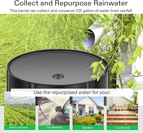 Miniatura 5 de VIVOSUN Barril de lluvia plegable, tanque de almacenamiento de agua de 132 galones con tela Oxford 1000D, sistema portátil de recolección de lluvia