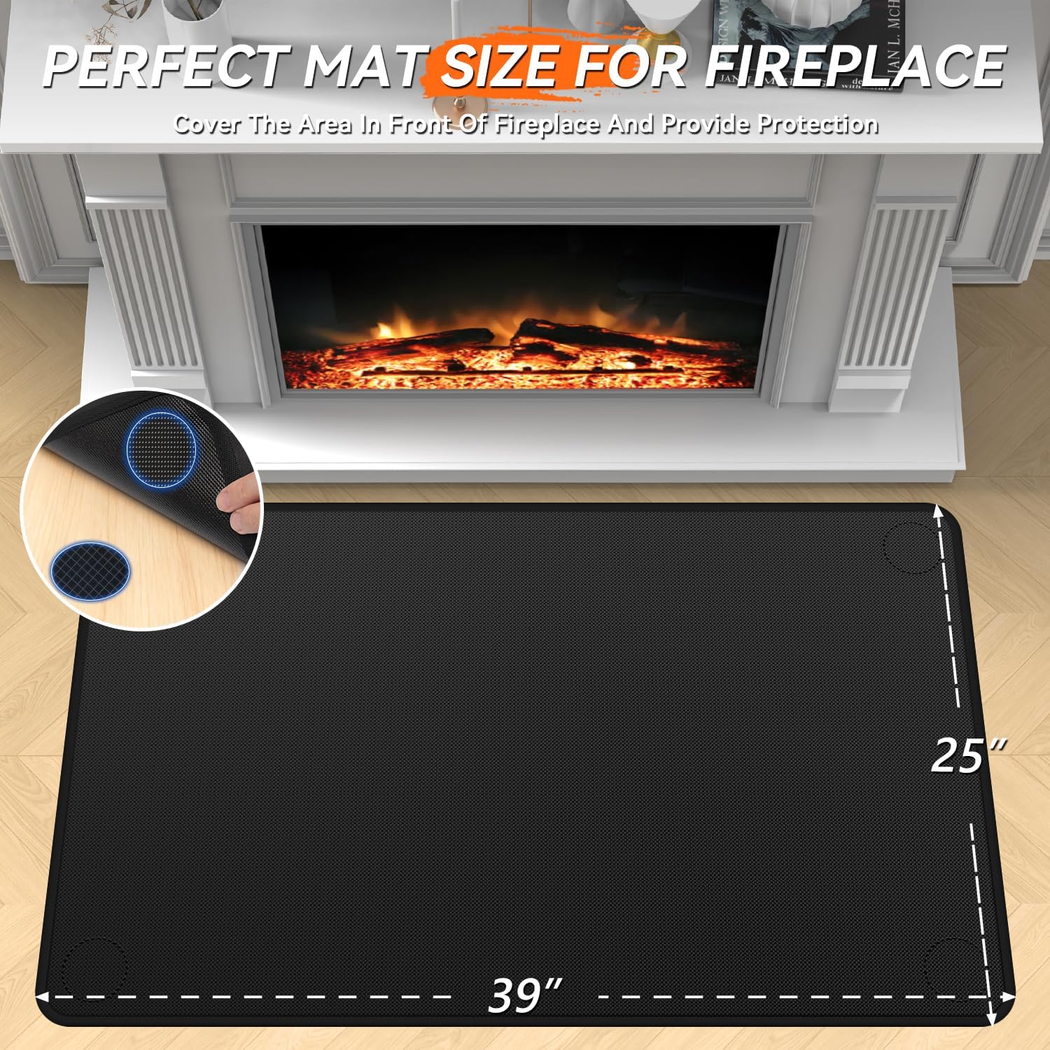 Fireplace Mat - 25"x39" Double-Sided Fireproof Waterproof Hearth Rugs with Non-Slip Backing, Fire Resistant Under Grill Mat Wood Stove Fire Pit Mat