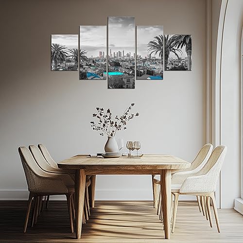 Miniatura 3 de Cawpom Arte de pared de Los Ángeles en blanco y negro, cuadro decorativo para pared, diseño de horizonte de Los Ángeles, póster de palmera, marco de