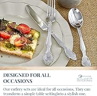 Vista 5 de Juego de cubiertos desechables de diseño antiguo (96 piezas) de cubiertos de plástico para 24, 24 cucharas, 24 cuchillos, 48 tenedores, juego