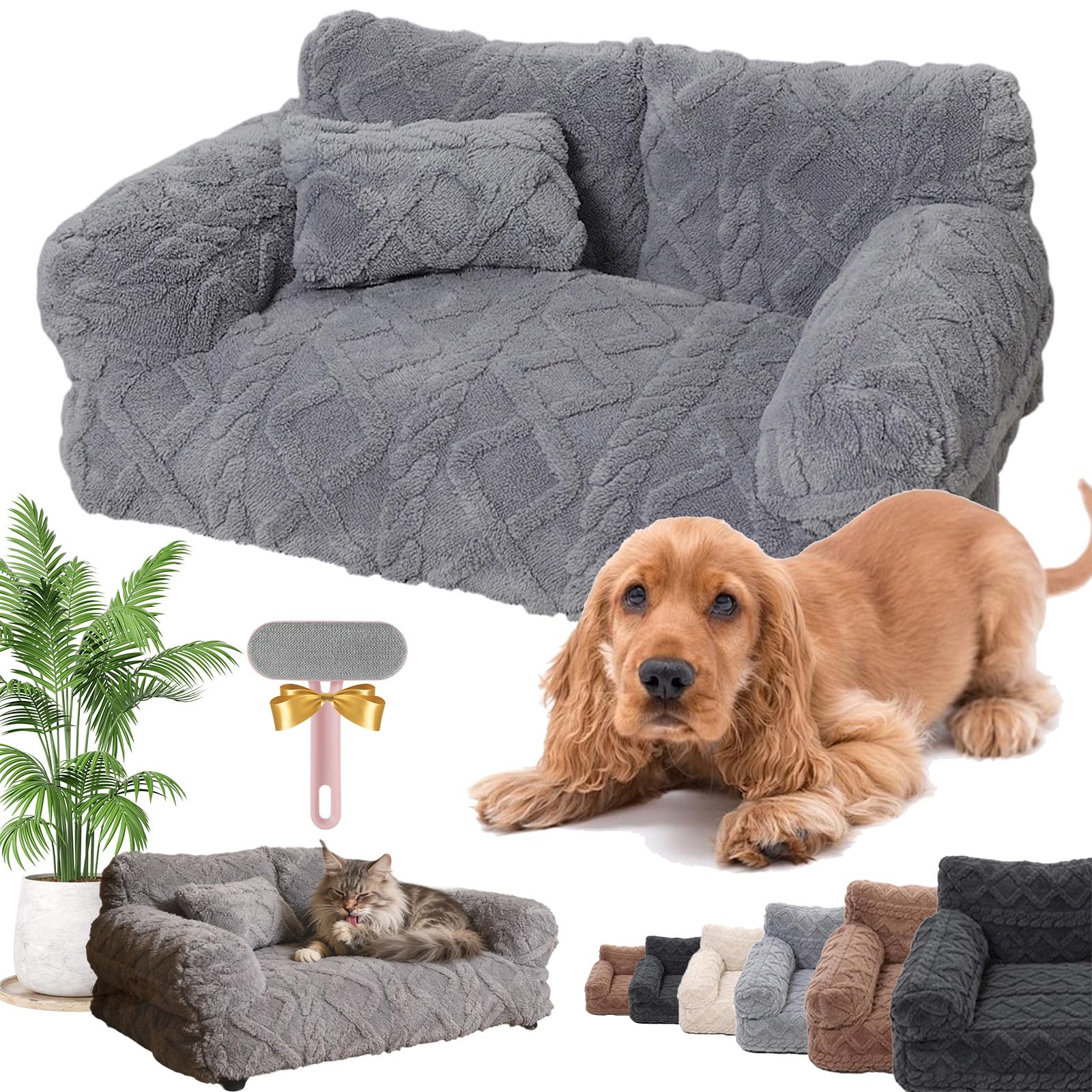 2026 New Plush Calming Pet Sofa Bed, Plush Calming Pet Sofa Bed With Removable Cover, Washable Orthopedic Dog Bed With Edge, Increases Deep Sleep, Reduces Separation Anxiety (LightGray,45*39cm)