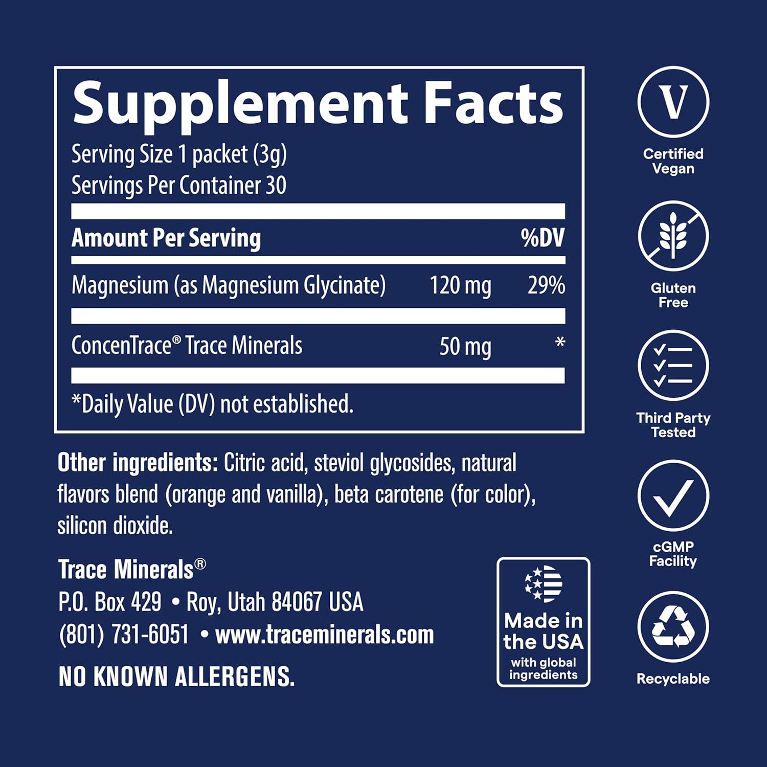 Trace Minerals Magnesium Glycinate - Bedtime Magnesium Supplement for Sleep Support - Nervous System & Healthy Mindset Support - Travel-Friendly Stick Packs - Orange Dream Flavor - 30 Servings