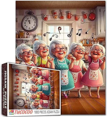 Miniatura 15 de Rompecabezas de mujer vieja de 1000 piezas para adultos, familias (niña, dama, pizza, naipe, vino tinto, amigas) piezas que encajan perfectamente