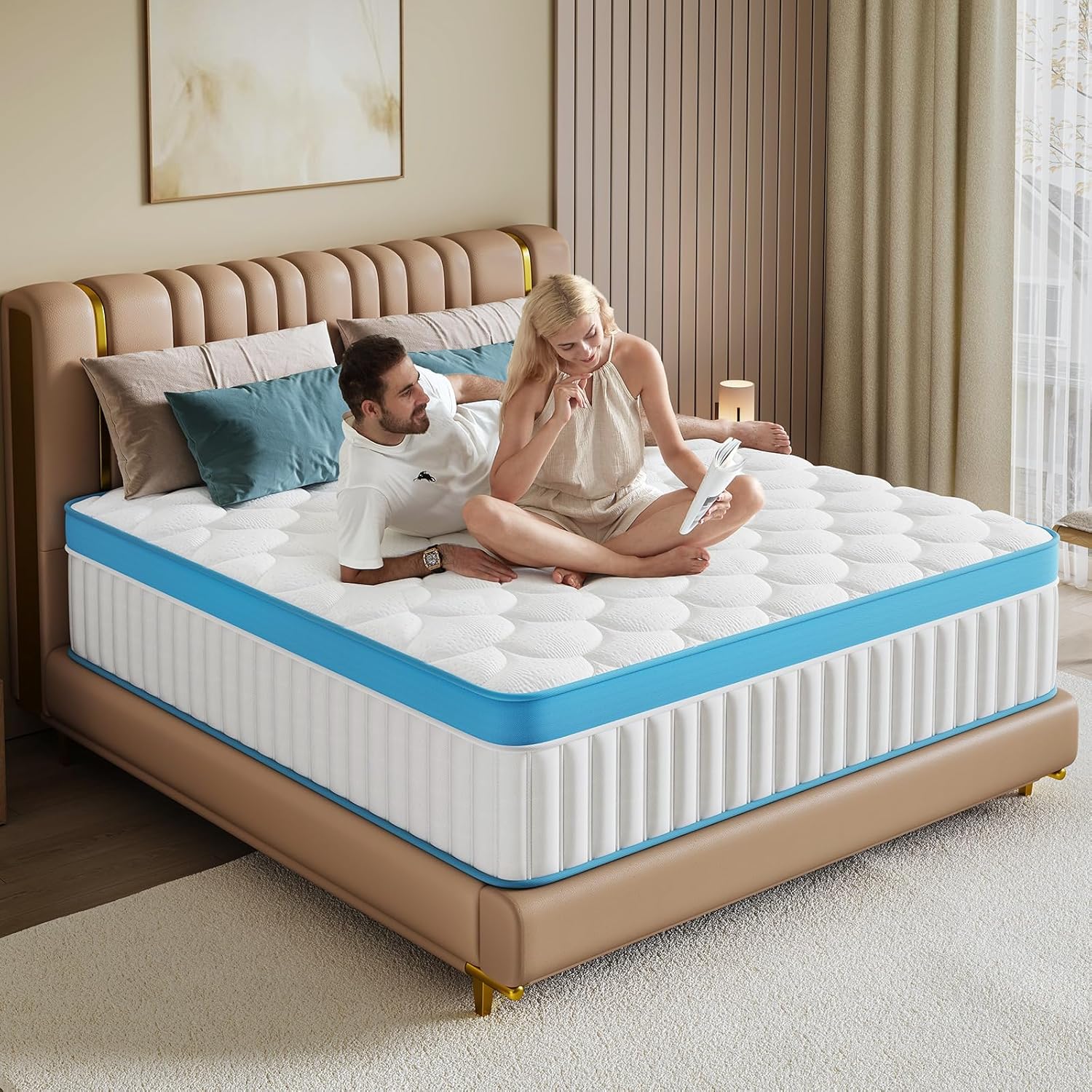 Queen Mattress, Memory Foam Medium Firm Mattress, Fiberglass Free, Certified Safe Foams & Fabric, Mattress in a Box (Blue 14", Queen (U.S. Standard))