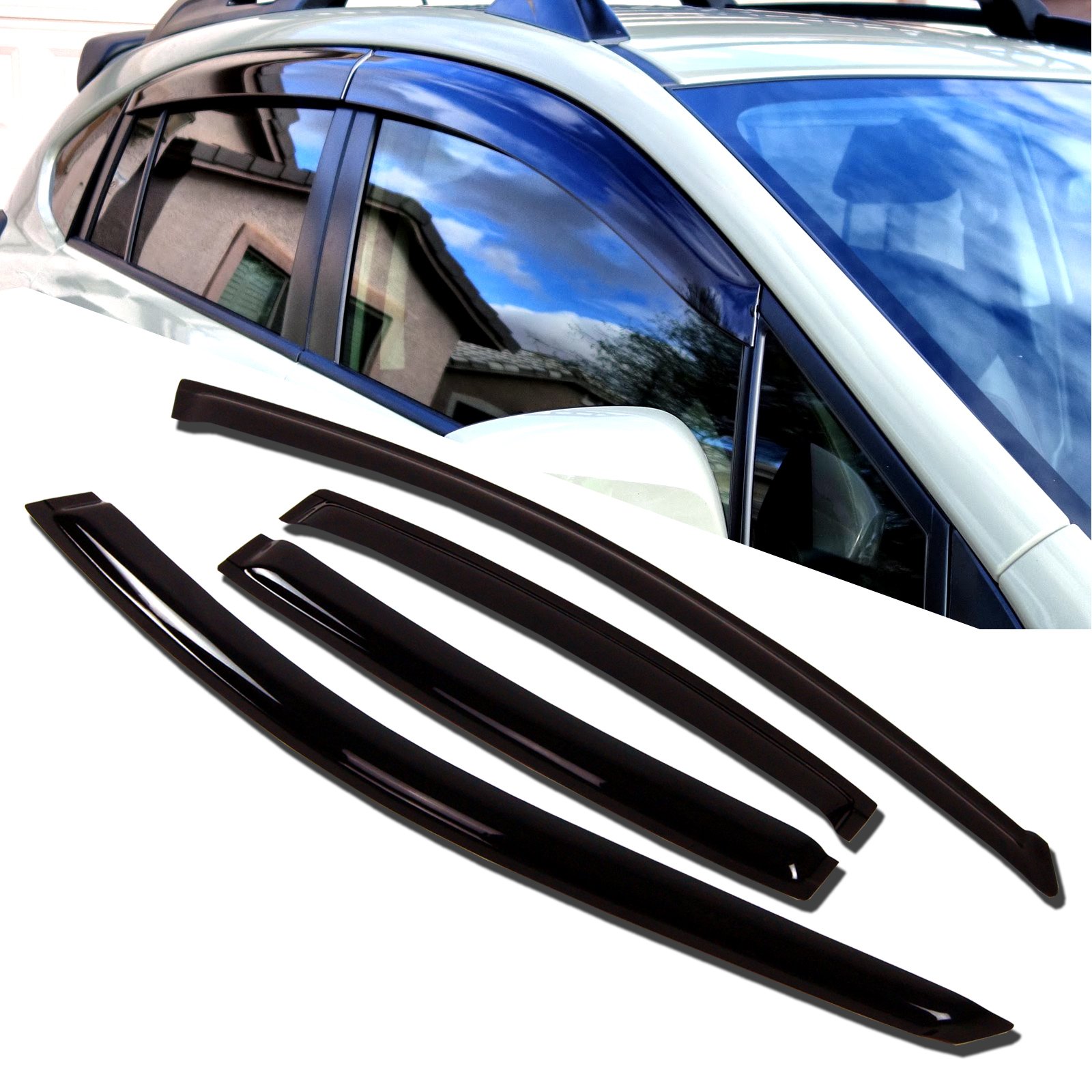 TuningPros WD-311 Tinted Smoke Out-Channel Window Visor Deflector Rain Guard 4-pc Set