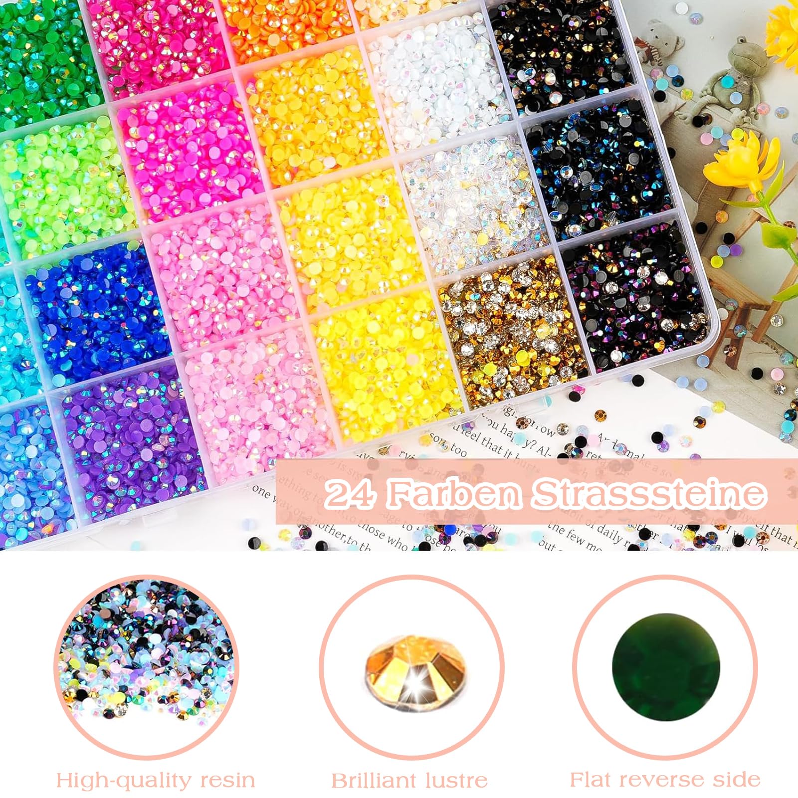 24000 Pezzi Strass Unghie Make Up Flatback Strass Cristallo Occhio Unghie Nail Art 3mm Brillantini Unghie Nail Charms DIY Gemme per Viso Strass per Decorazioni con Pinzette e Matita di Cera