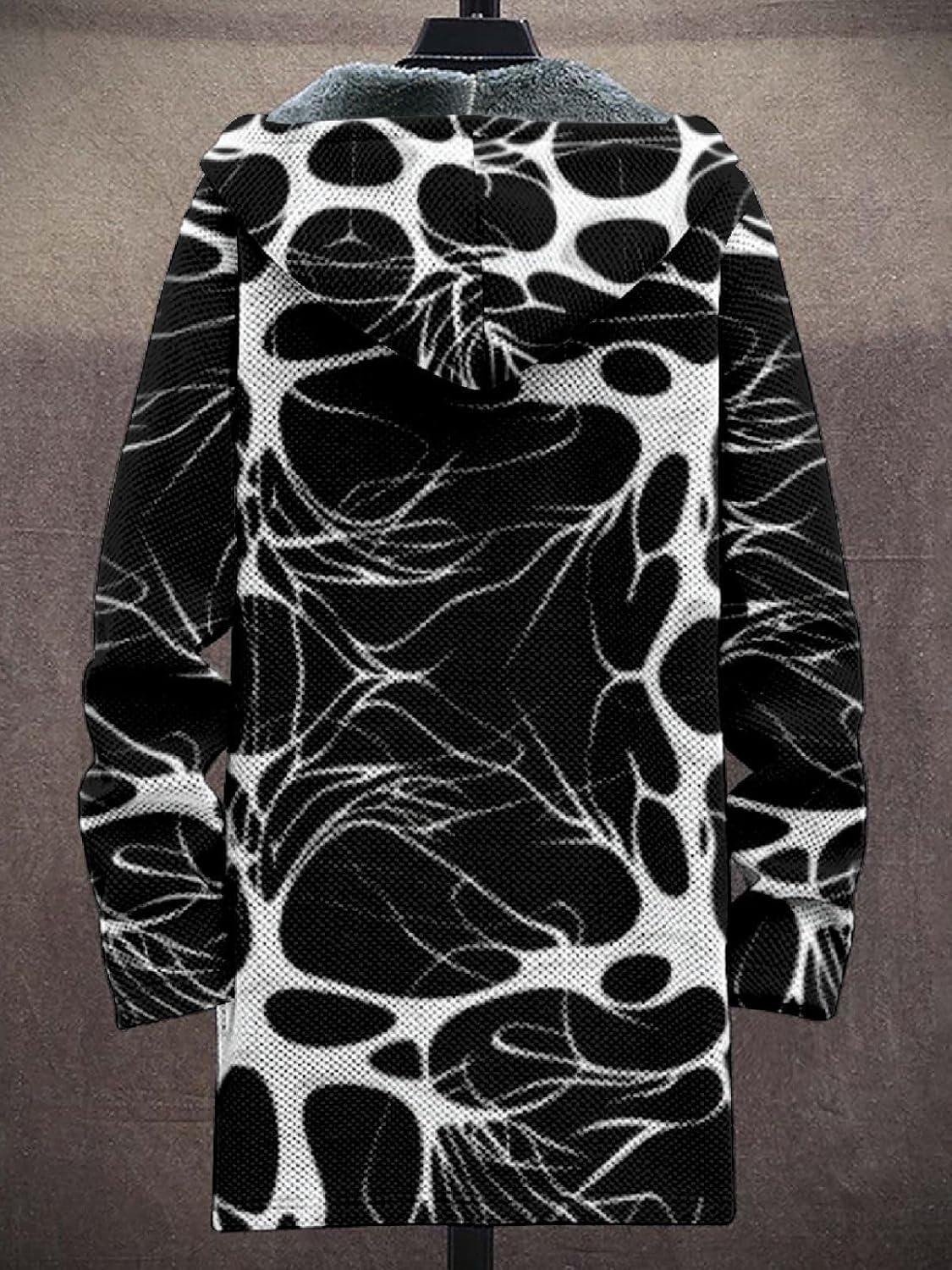 2025 Men's Ethnic Pattern Hooded Jacket Long Cardigan Hoodies Full Zip Vintage Knitted Zipper Coat with Pocket - Image 3