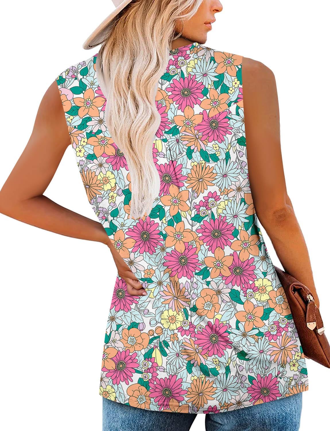 BETTE BOUTIK Womens Sleeveless Tunics Henley Shirts V-Neck Button Down Blouse Tank Tops Casual Pleated Basic S-3XL - Image 4