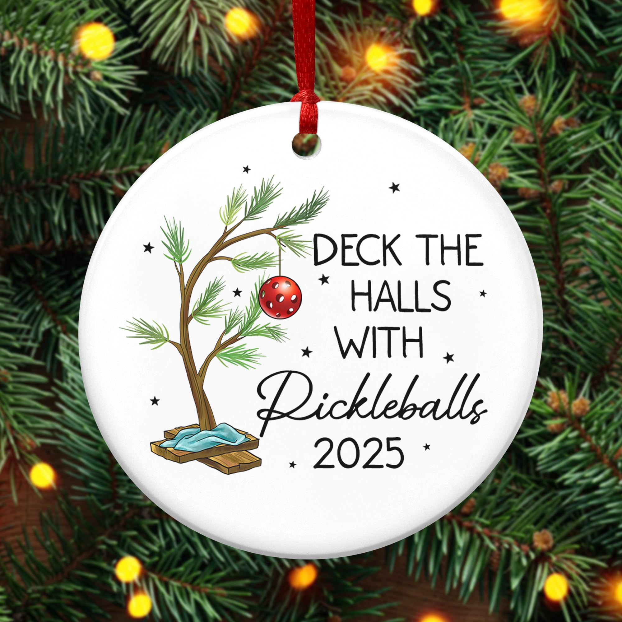 Boule de pickleball de Noël ornement céramique haut de gamme