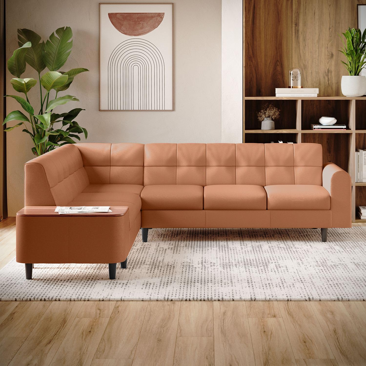 Interio by Godrej Sofa, OrbitV2 LHS 5-Seater Synthetic Leather L