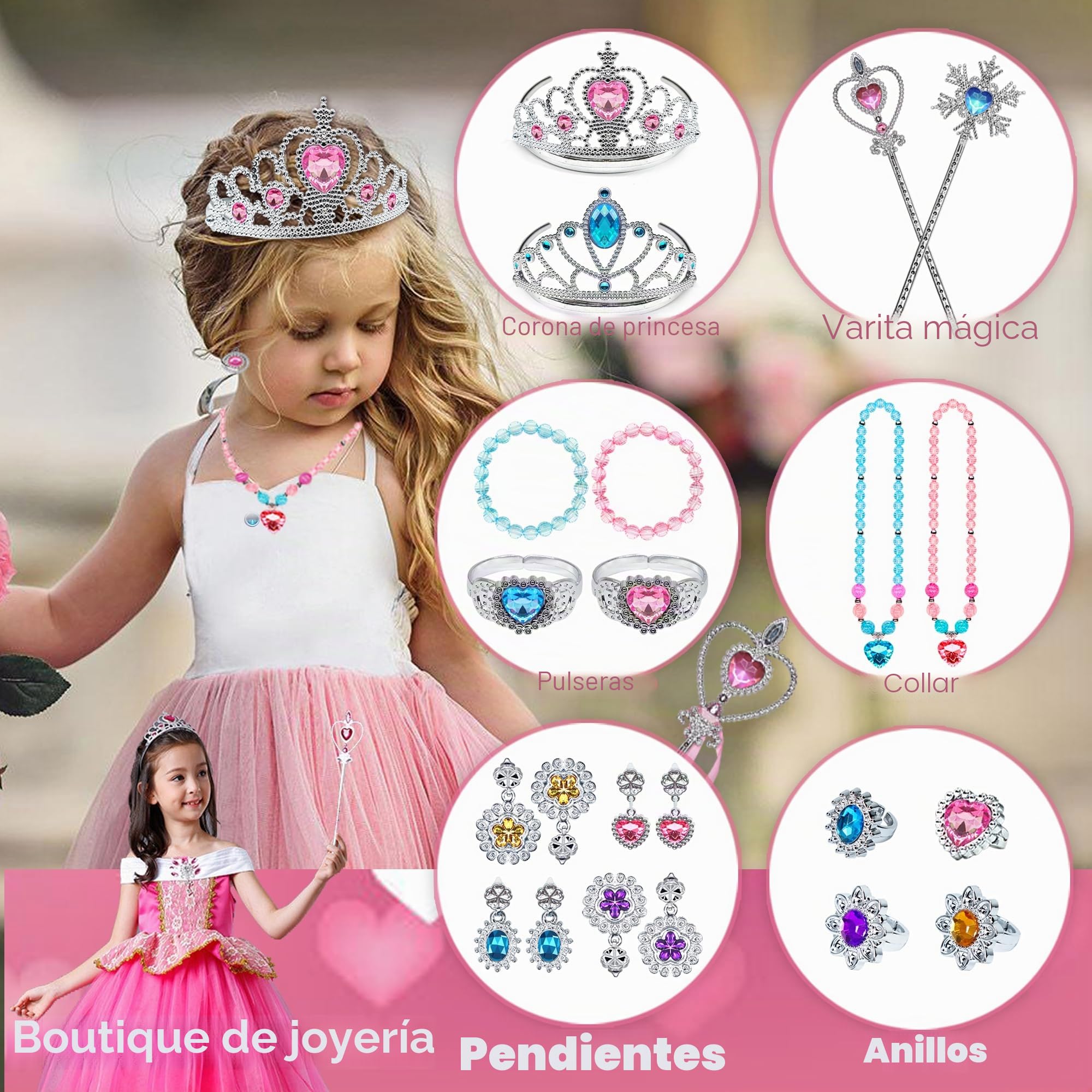 Zapatos de princesa Juguete para niña - 4 pares de zapatos y 2 juegos de joyas para juegos, regalos de cumpleaños de Navidad 3-6 años