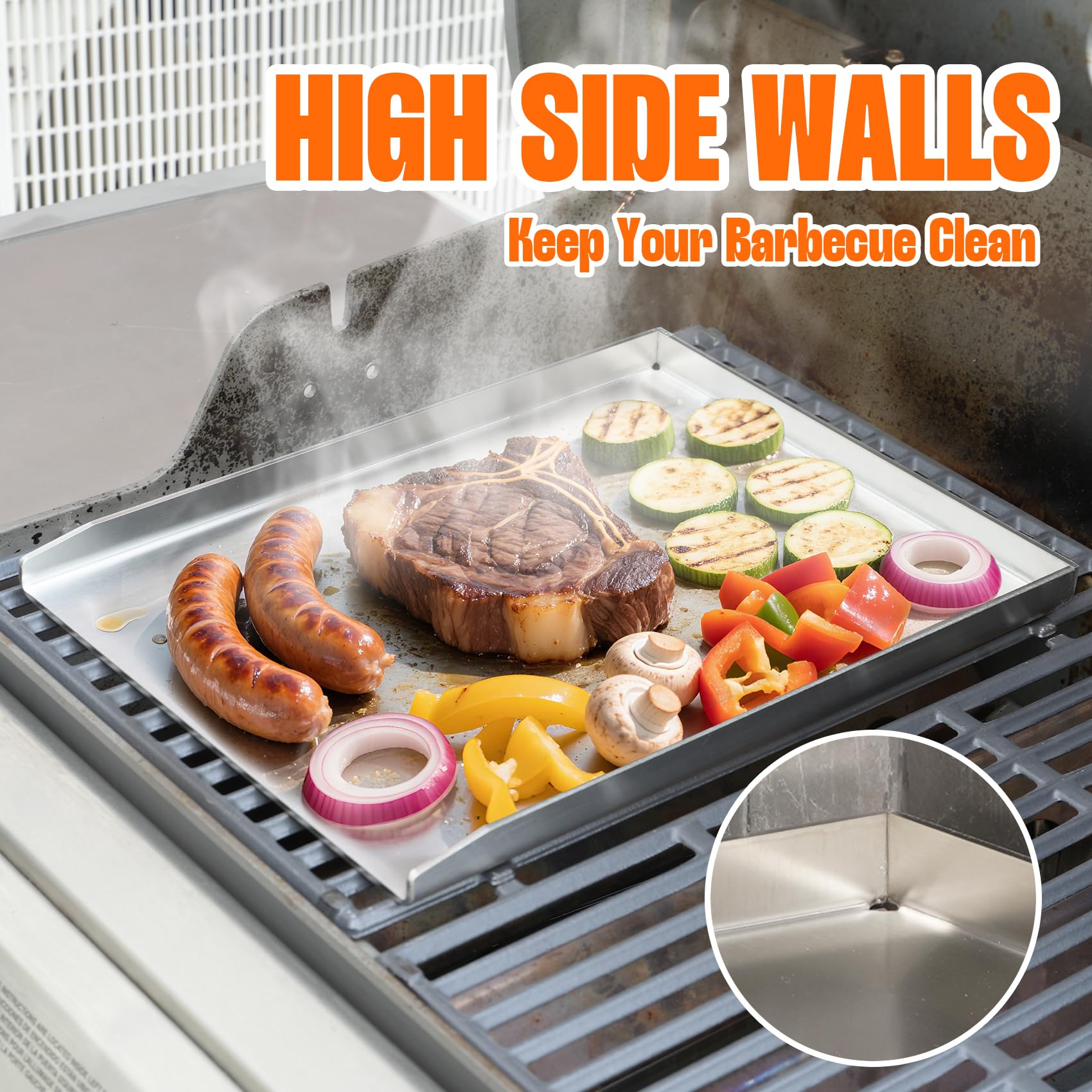 Onlyfire Plancha para parrilla de SUS304 acero inoxidable, para cocinar carne, pescado o cualquier otro alimento a la parrilla,para barbacoa de carbón, plancha, parrilla de gas y más,40x 30cm