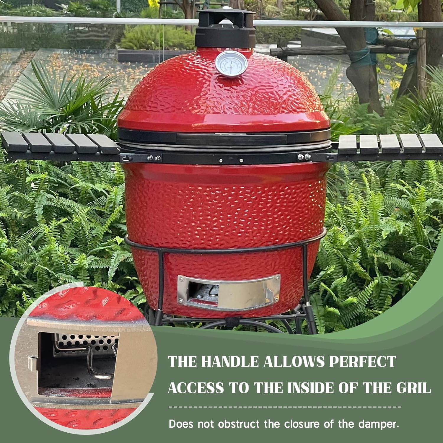 Vankey Slide Out Ash Drawer for Kamado Joe Classic Joe-Use with cast Iron ash can, Premium Stainless Steel Ash Cleaning Tool with Removable Handle, Easy to Install Ceramic Grill Accessories