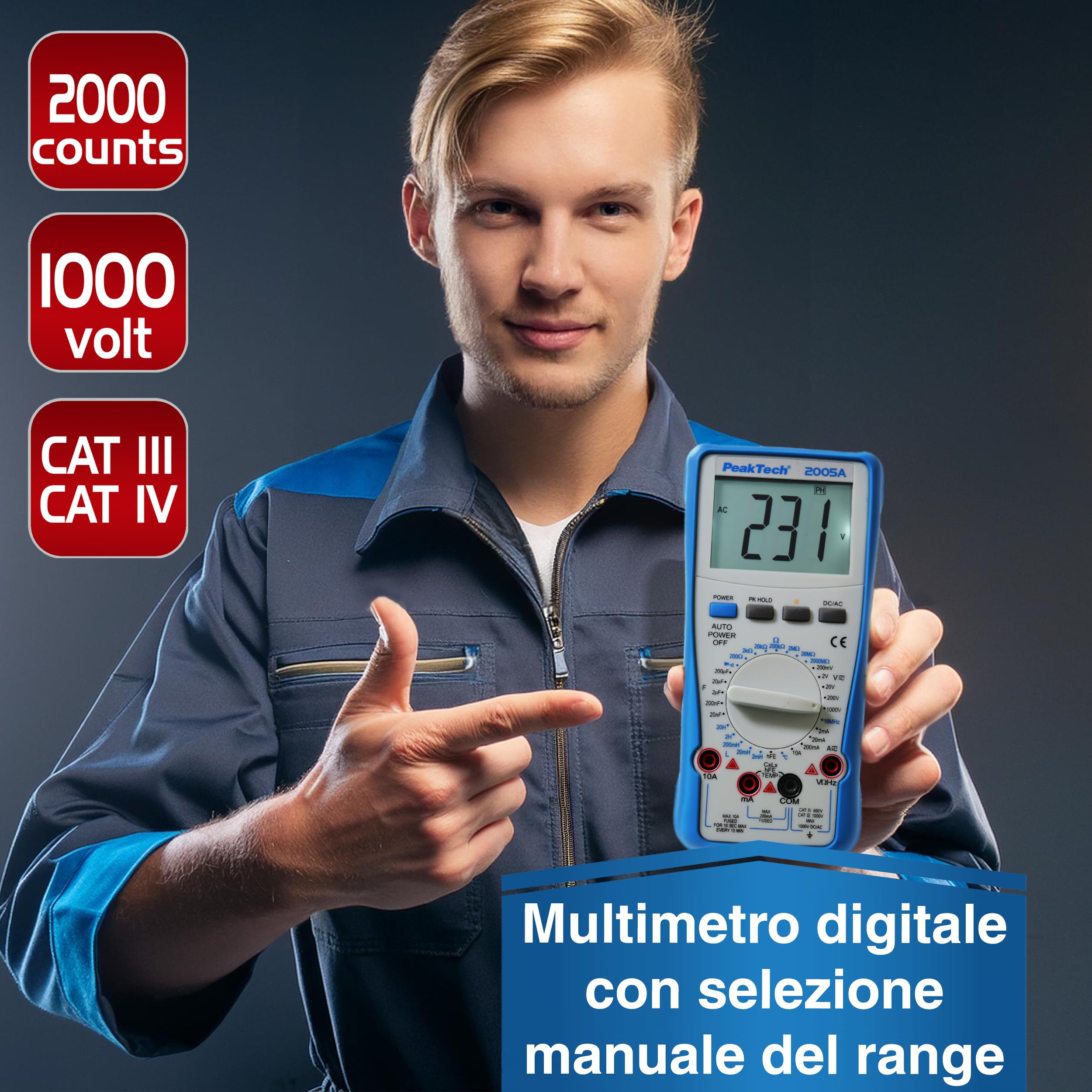 Multimetro digitale "PeakTech® P 2005 A" ~ 2.000 conteggi ~ 1000V