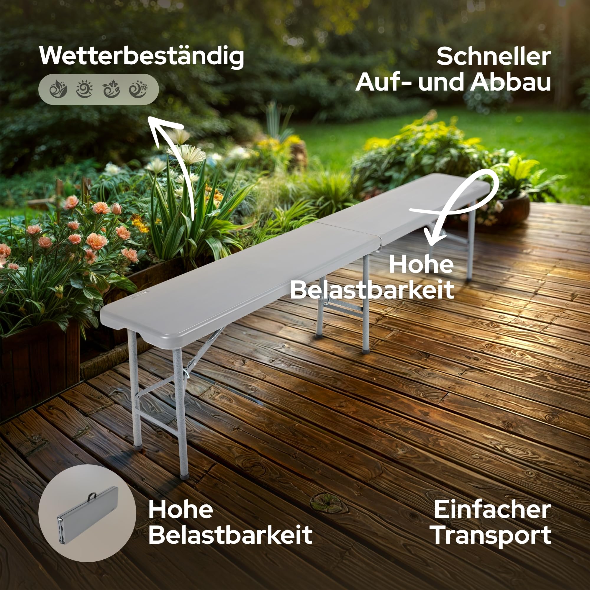 Arebos 2X Bierbank Faltbank Klappbar I Tragegriff | 183 x 28 x 43 cm Klappbank Camping Garten Party Bank Campingbank Bierzeltbank, Gartenbank, Sitzbank 2er Set | Anthrazit