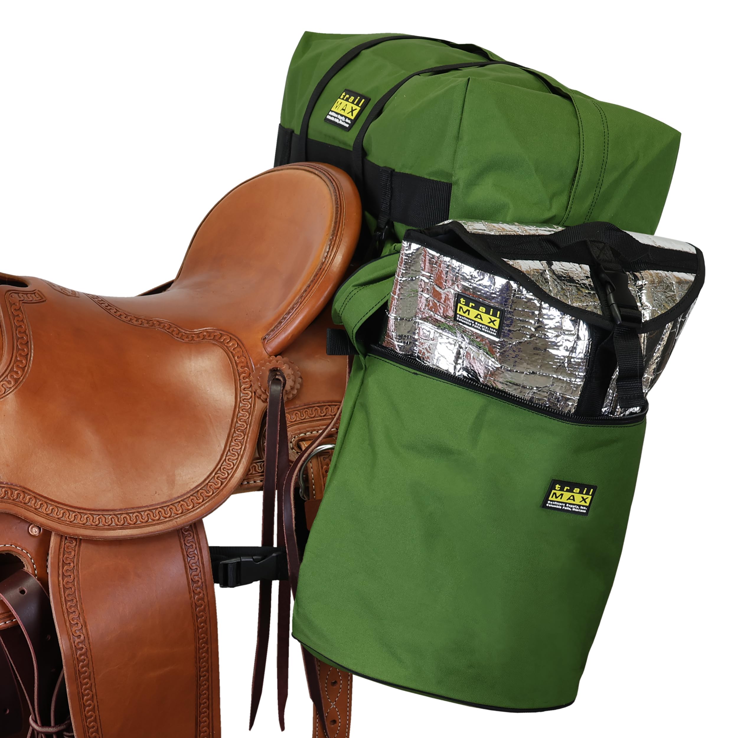 TrailMax Large Saddlebags for Trail Riding; Insulated Saddle Bags for Horses; Saddle Bags with Detachable Cantle Bag; Saddle Bag & Cantle Bag Set; Saddle Bags for Western & Endurance Saddles