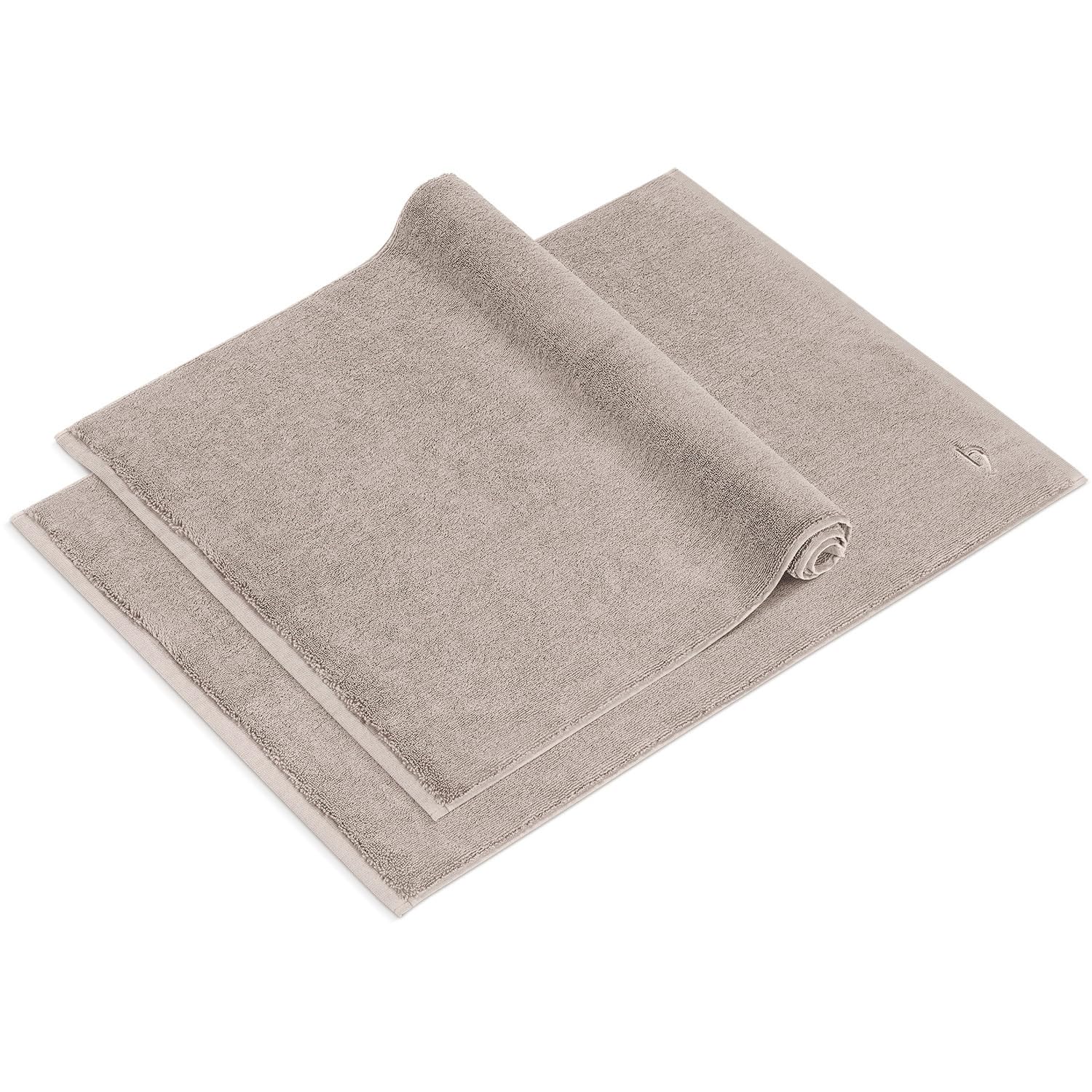 herzbach home Premium Badvorleger PURA | 50 x 70 cm 2er Set | 100% Baumwolle | Badteppich Doppelpack | Farbe: Sandgrau