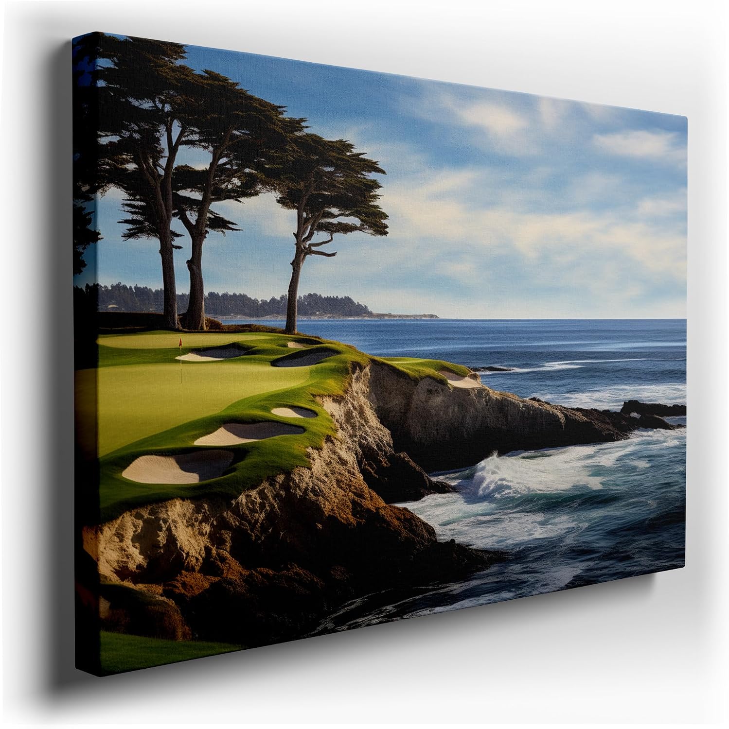 Canvas for Living room. Cliffside Serenity: Golfing Along the Ocean's Edge, 27 x 18 inch Canvas Wall Art - Ready to Hang