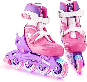 Locavun Inliner Kinder 4 Größen Verstellbare Inline Skates für Mädchen Größe 26-29 29-34 30-35 Inlineskates mit 82A PU Rollen Rollerskates
