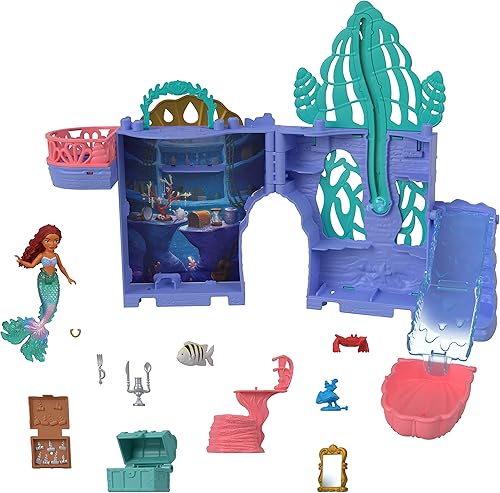 Miniatura 5 de Disney The Little Mermaid Storytime Stackers Ariel's Grotto Playset, casa de muñecas apilable con muñeca pequeña y 10 accesorios