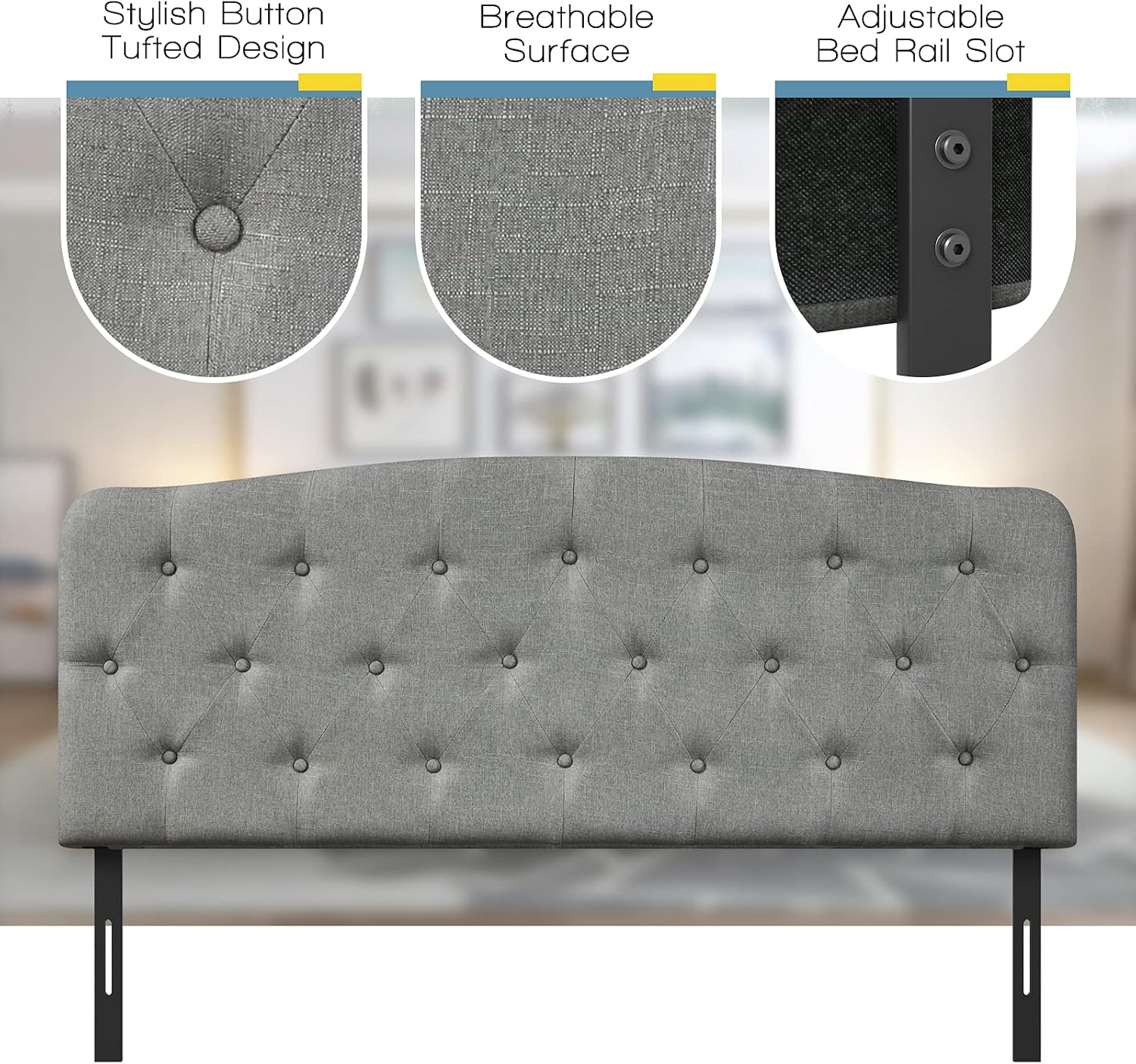 Giantex Upholstered Headboard, Button Tufted Headboard, Adjustable Height from 38’’ to 53’’ Platform, Full Size, Easy Assembly, Modern Fabric Furniture for Bedroom, Light Grey