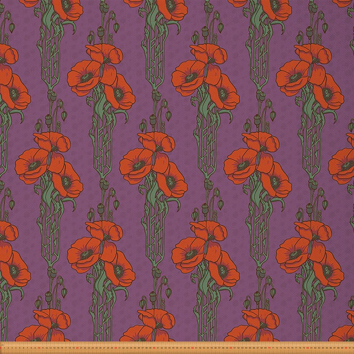 Poppy Flower Fabric by The Yard,Vintage Style Flower Branches Upholstery Fabric for Chairs,Retro Botanical Fabric for Upholstery and DIY Projects,2 Yards,(L184*W150cm) Red Purple