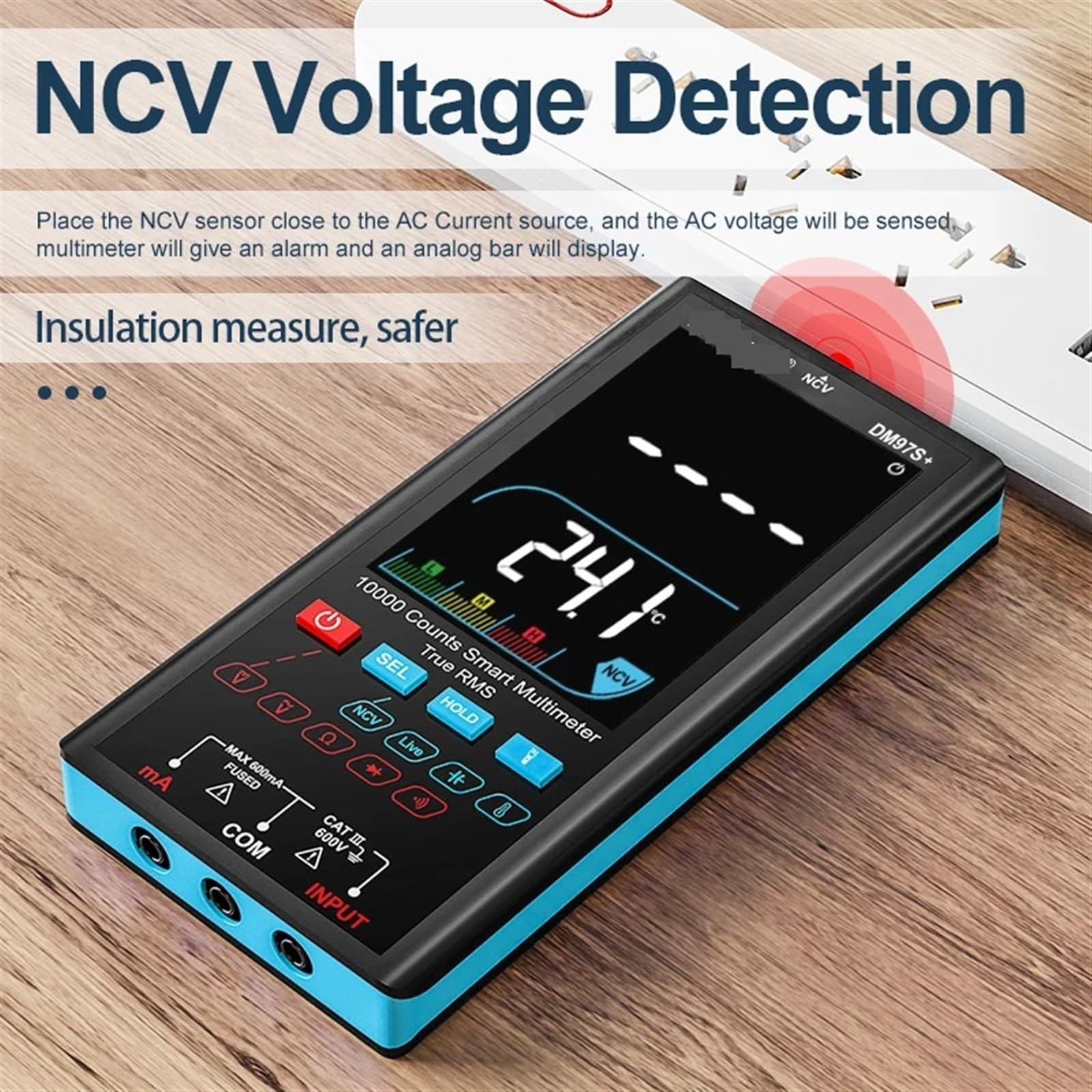 Multimetro con schermo a colori da 10000 conteggi, misurazione della temperatura, multimetro intelligente, multimetro digitale a vero valore RMS NCV, misuratore di tensione(DM97A color)