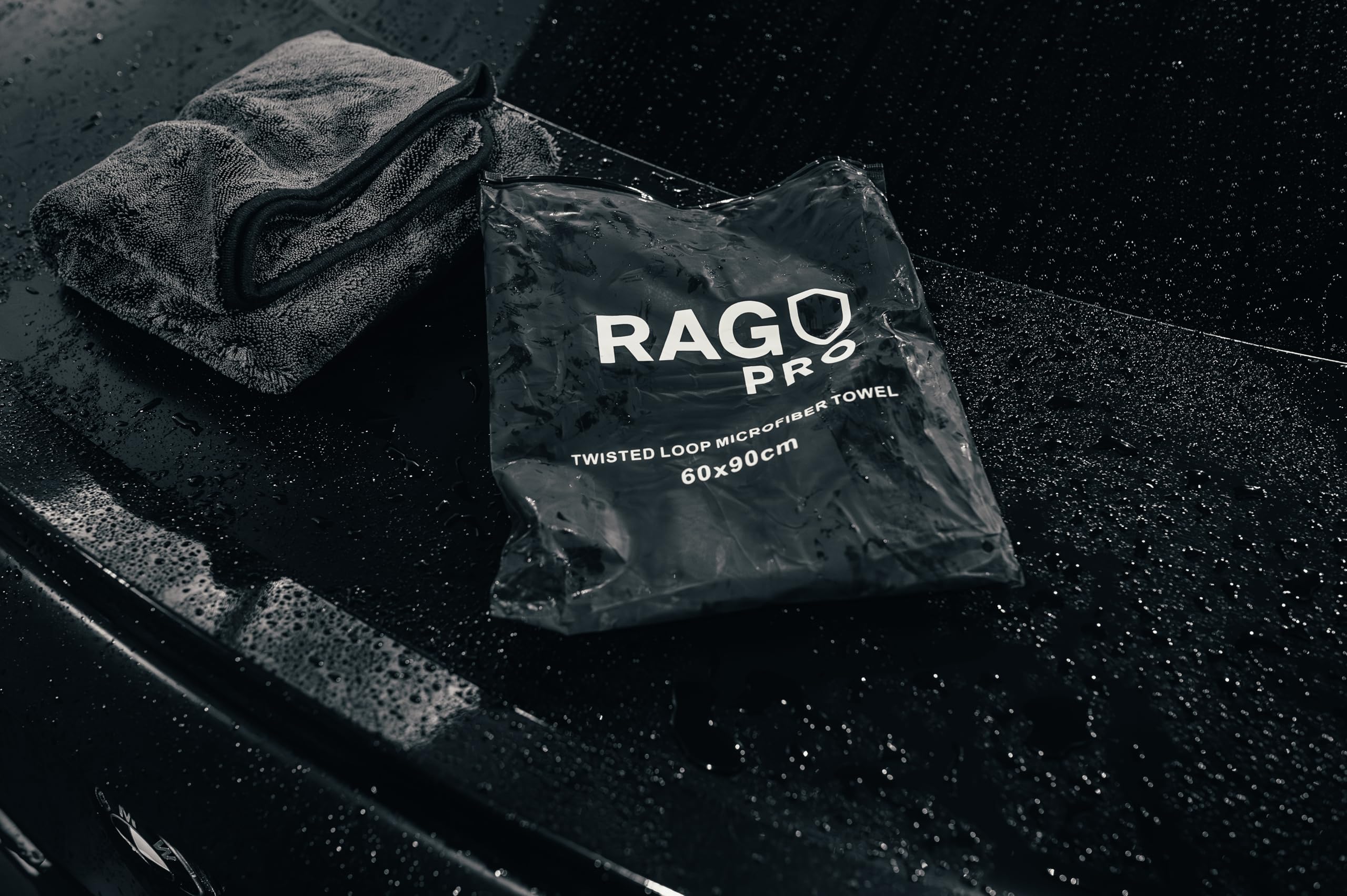 RAG PRO Twisted Loop Microfibre Car Drying Towel with Hook 60x90cm, 850 GSM, Grey