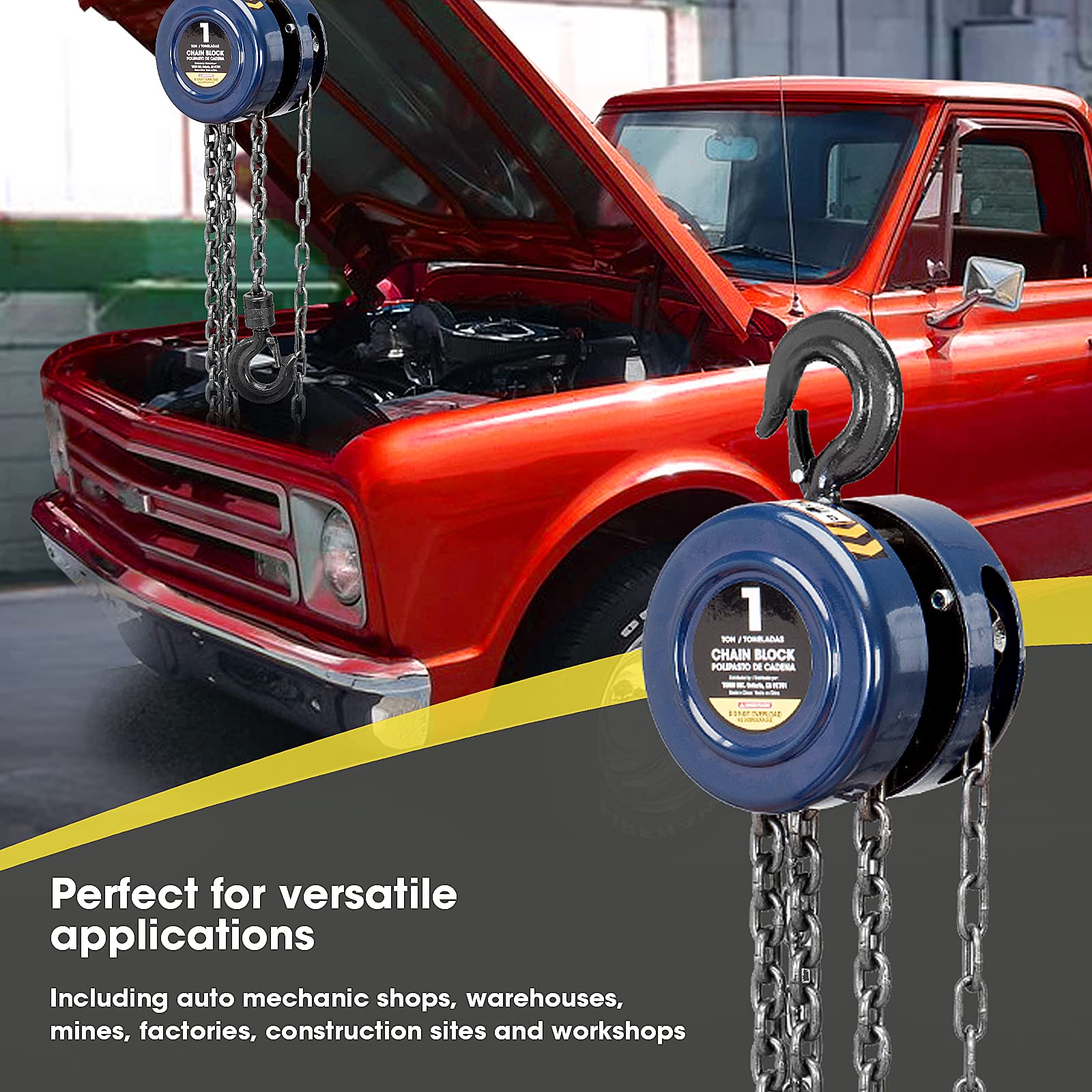 TCE ATR9010U Torin Sollevamento manuale a catena in acciaio con 2 ganci resistenti, capacità 1 tonnellata, 2,5 m, blu