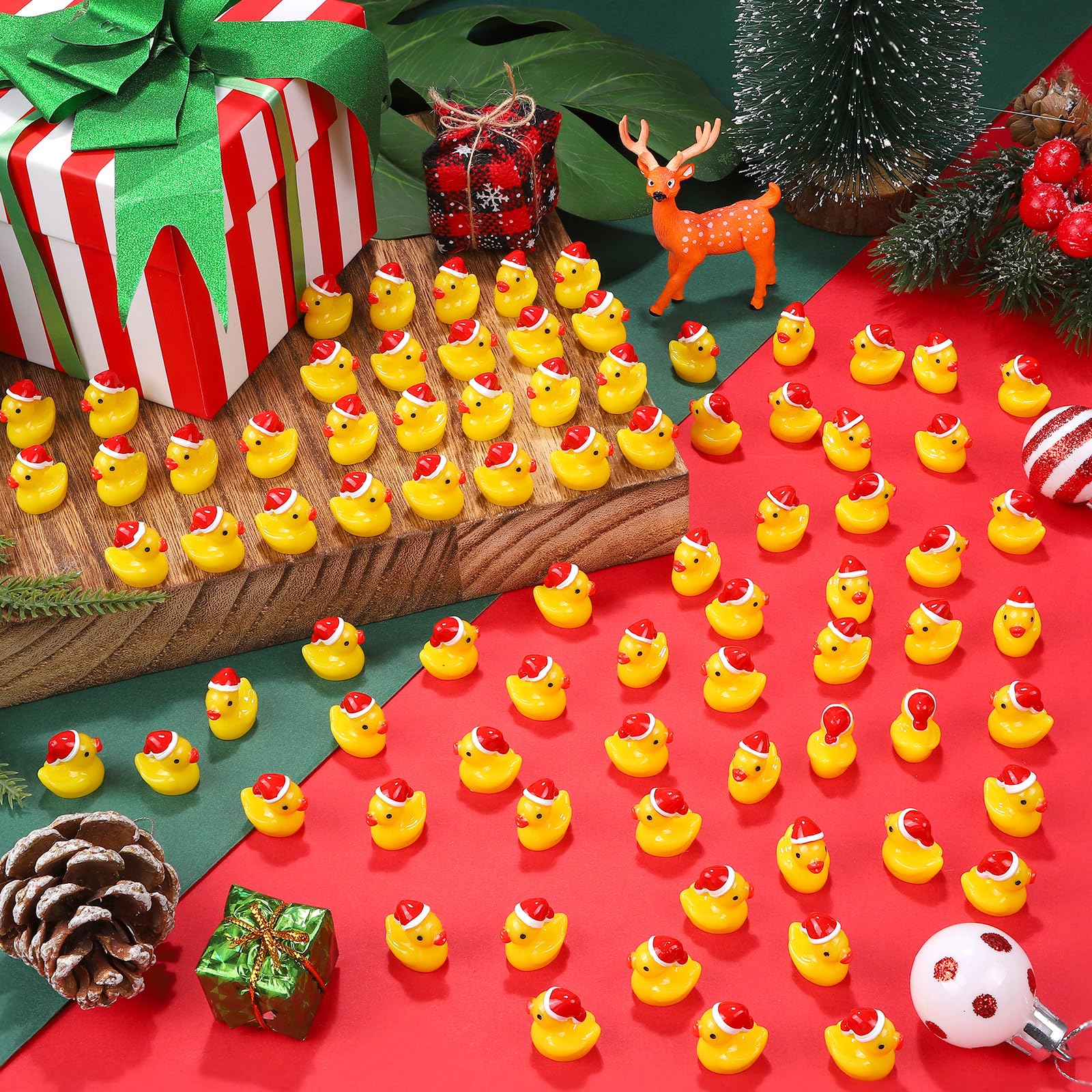 WIURGOHA Christmas Mini Ducks,80pcs Tiny Resin Small Little Yellow Ducks Miniature with Christmas Hat Figures for Christmas Party Bag Fillers Dollhouse Accessories Home Decoration - Image 4