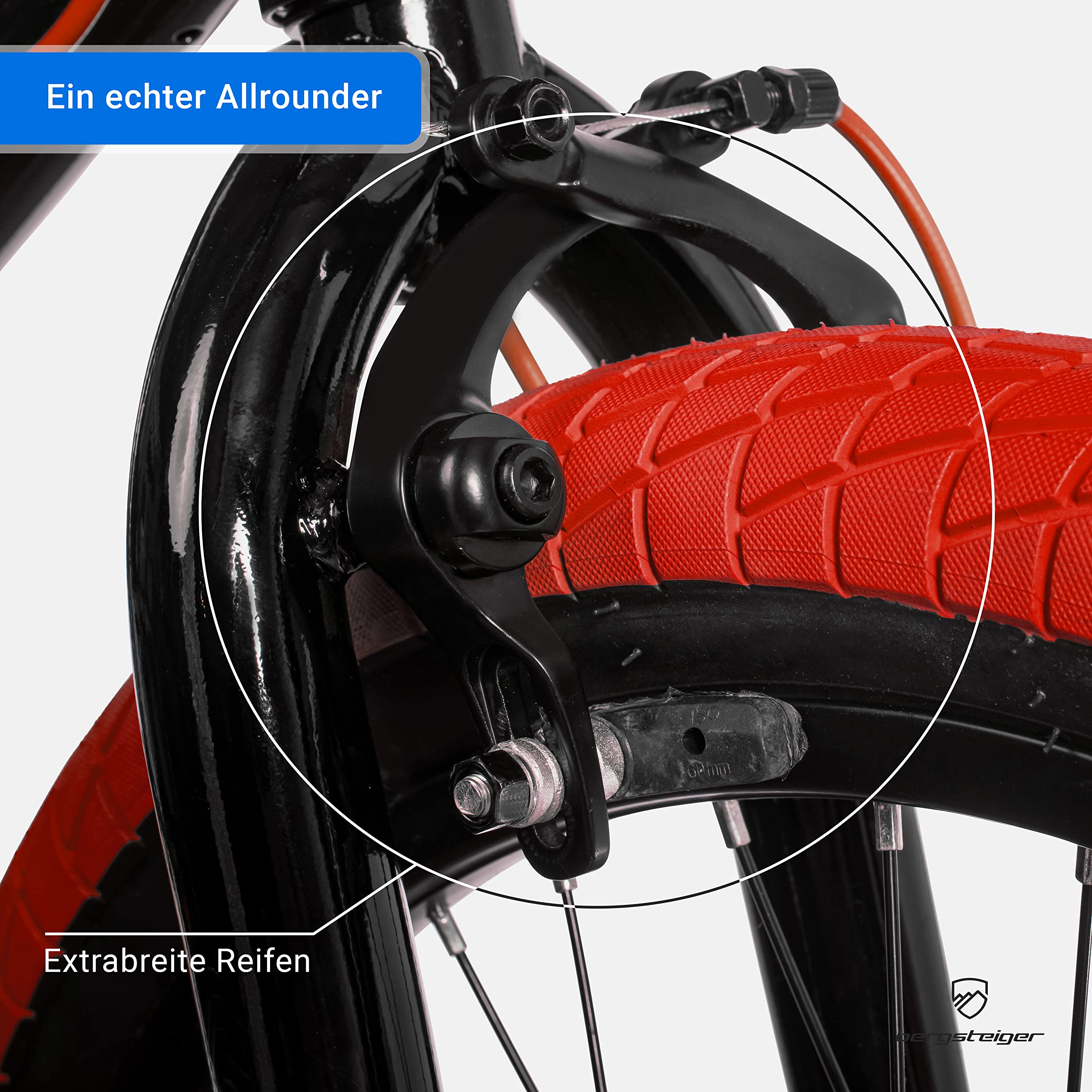 Bergsteiger Halifax 20 Zoll BMX Freestyle Fatbike mit Kettenschutz | Cooles Design mit 360 Grad Rotor-System und zwei Stahl-Pegs. Perfekt ab 120 cm Koerpergroesse dank 90% Vormontage.