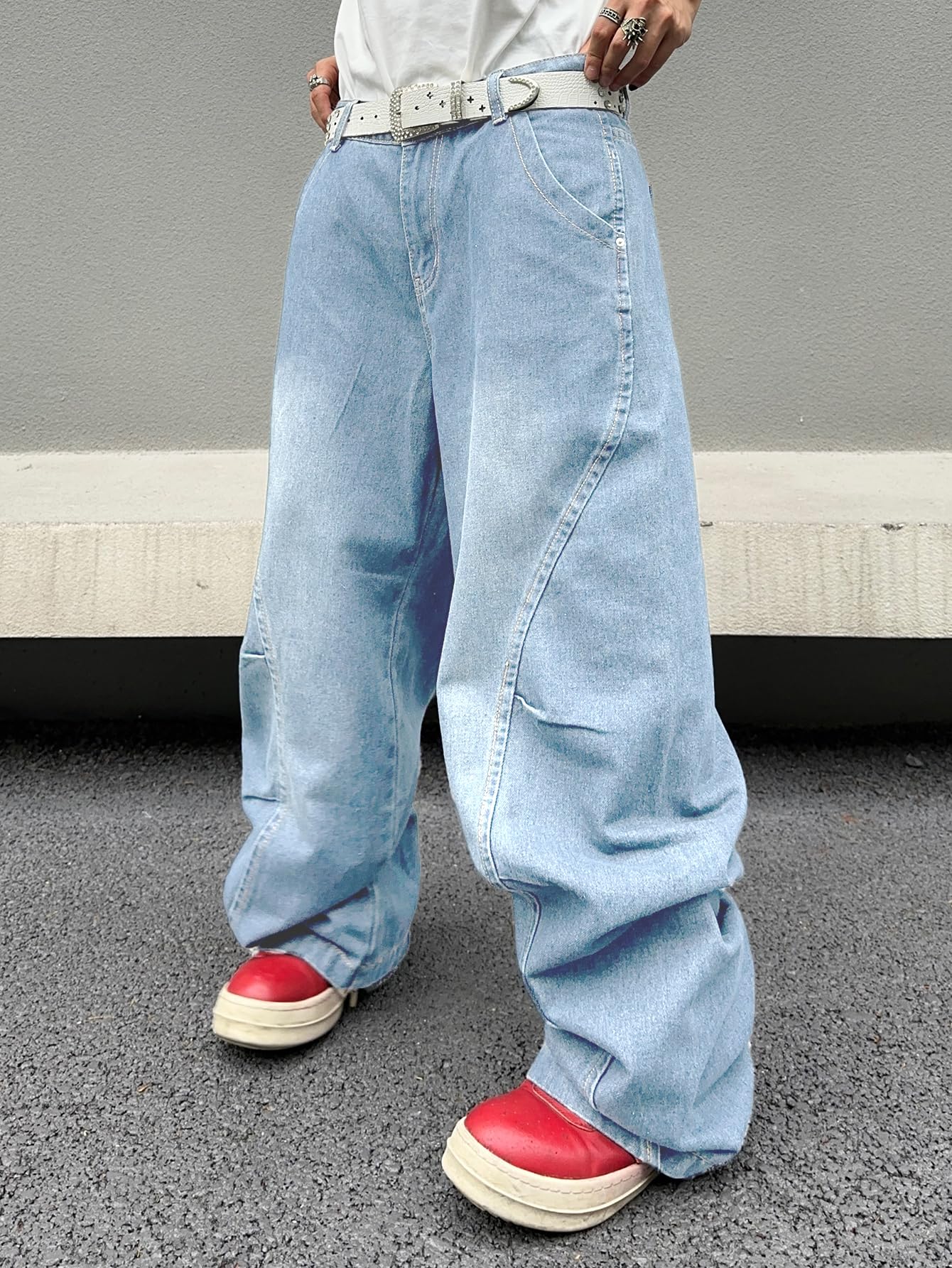 Zewool Jeans Baggy da Uomo con Cuciture Irregolari – Pantaloni in Denim Wide Leg Y2K Hip Hop Moda Casual Streetwear