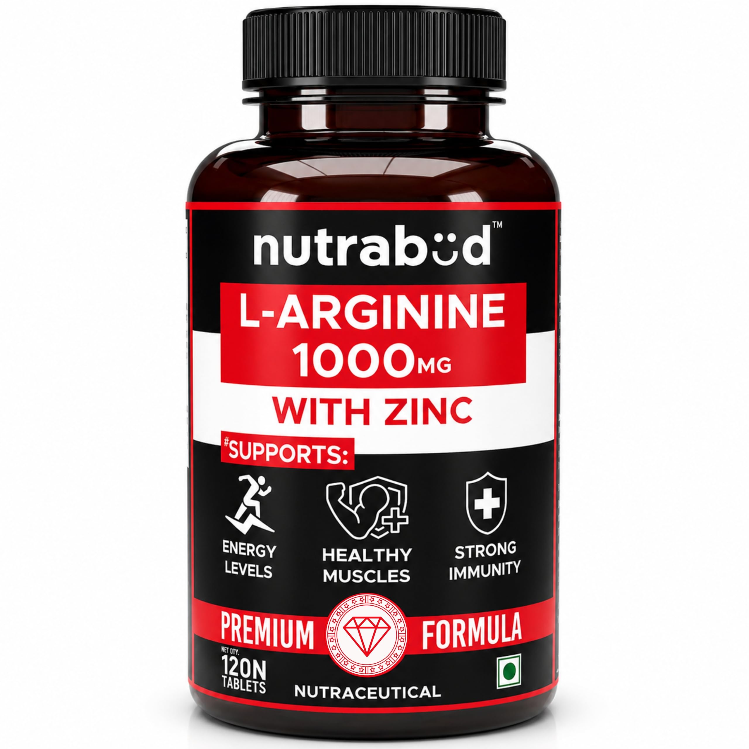 Nutrabud L-Arginine 1000 mg - 120 Tablets - Fuels Muscle Growth, Boosts Nitric Oxide Production (120 Count (Pack of 1), Unflavoured)-image-25