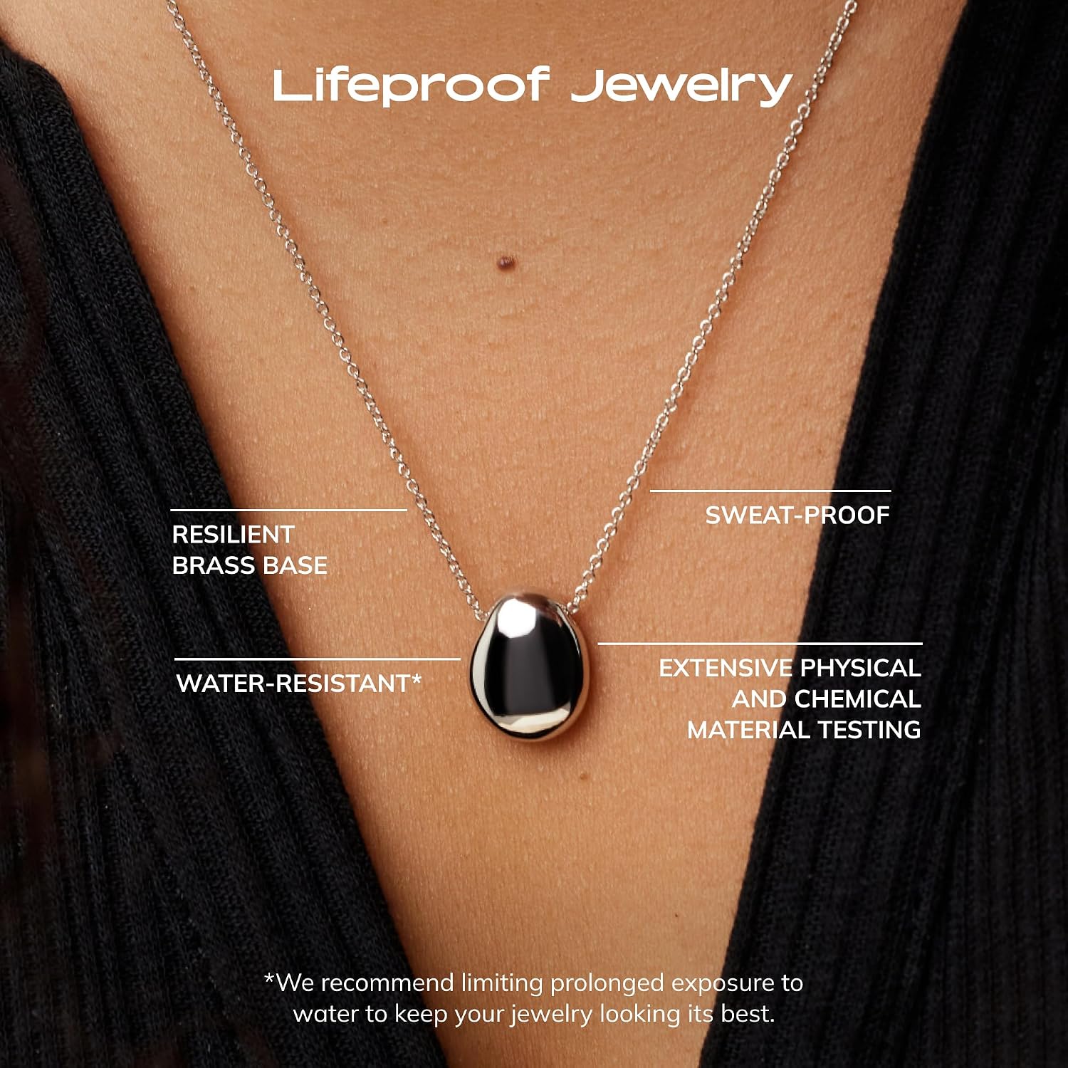 Ana Luisa Pebble Pendant Necklace for Women - 14K Gold Plated and Silver Rhodium Plated Trendy Teardrop Necklace with Lobster Clasp - Hypoallergenic, Water-Resistant, Tarnish-Free Jewelry