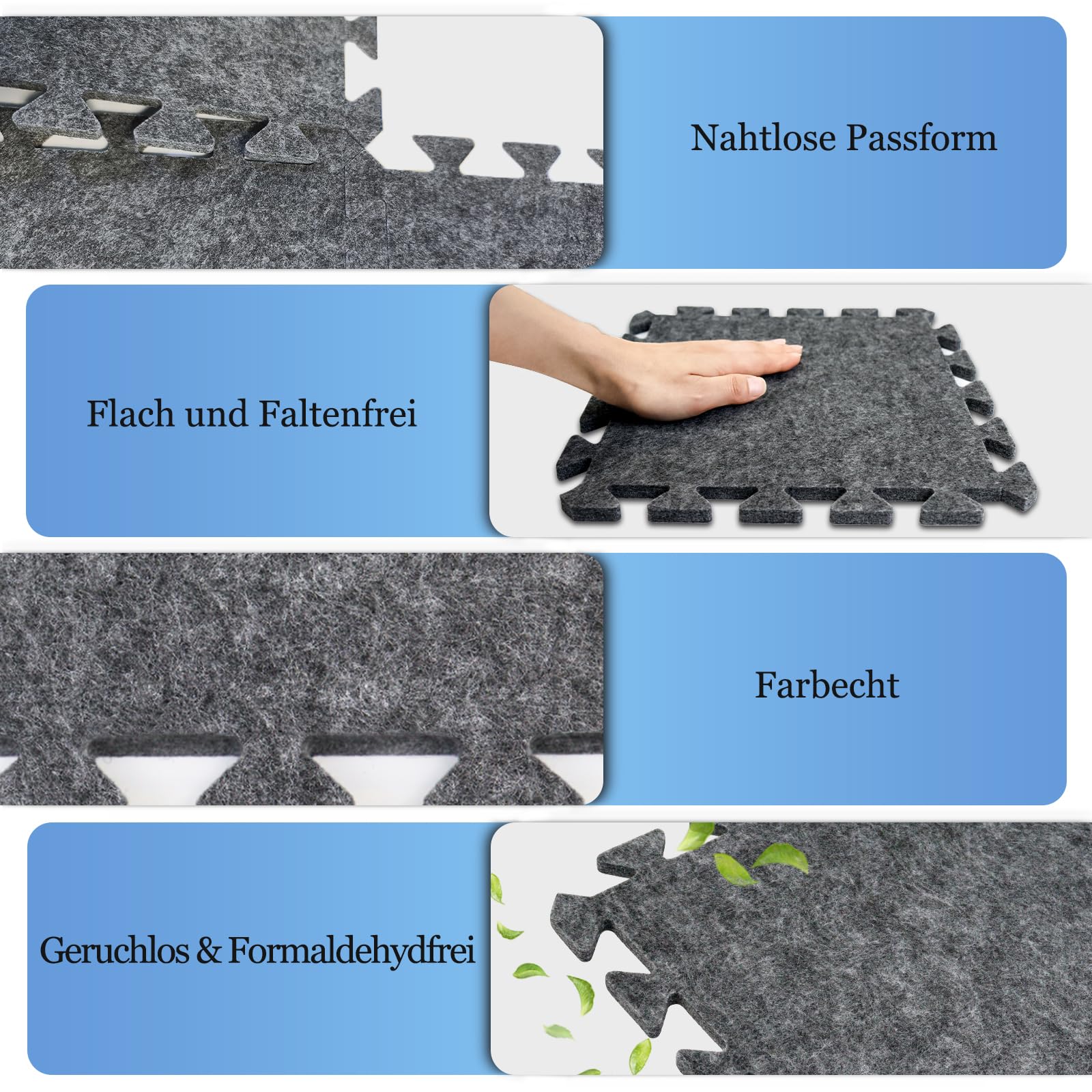 BXI Schalldämmende Puzzle-Teppichunterlage 10 Stück, 30 x 30 x 0,9 cm rutschfeste Teppichunterlagen, Hochdichte Lärmreduzierung Filz-Teppichpolsterung, Teppichunterlage zum Schutz und Polsterung