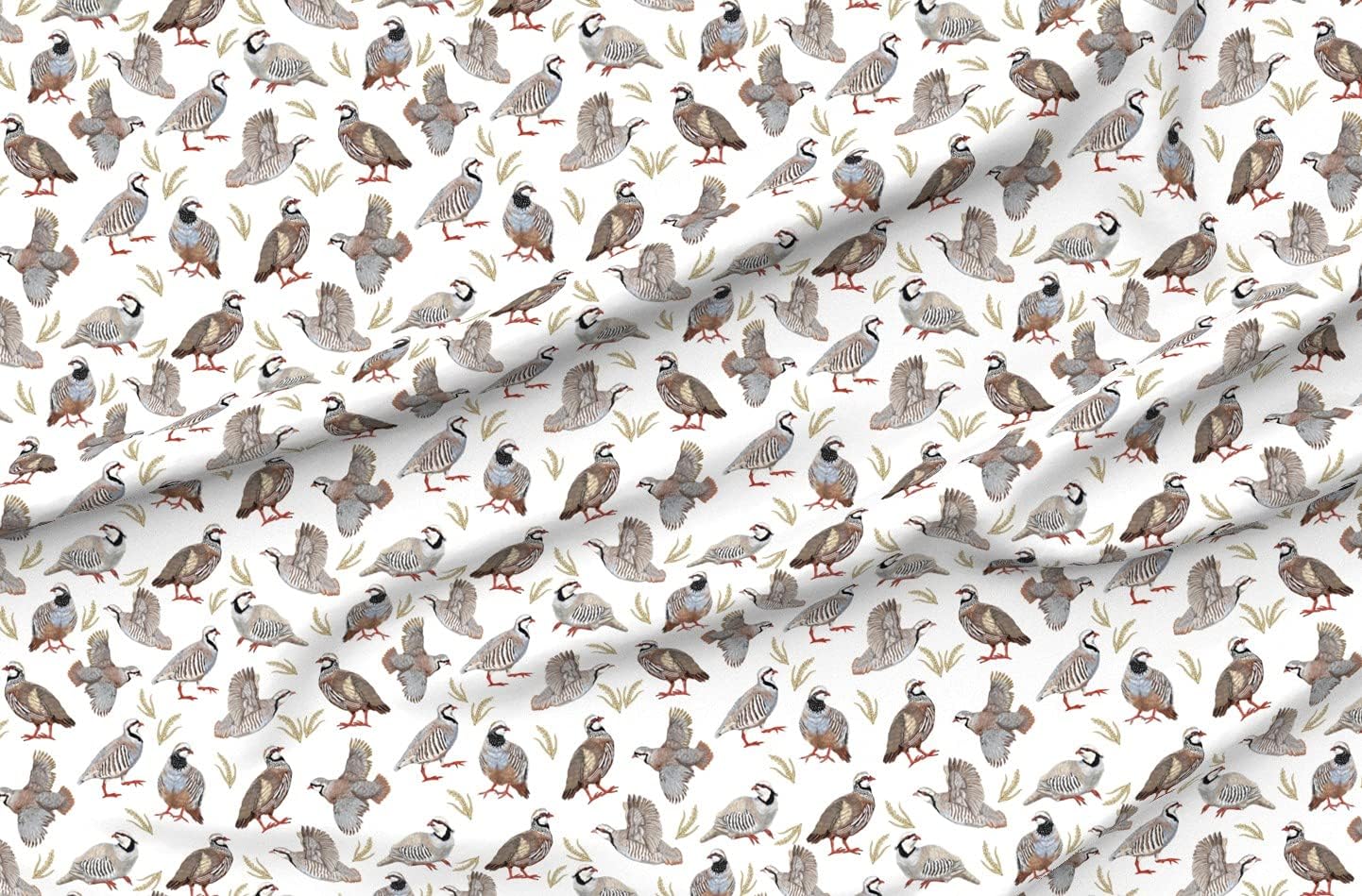 Spoonflower Fabric - Partridges White Nature Birds Animals Feathers Watercolor Southwest Printed on Petal Signature Cotton Fabric Fat Quarter - Sewing Quilting Apparel Crafts Decor