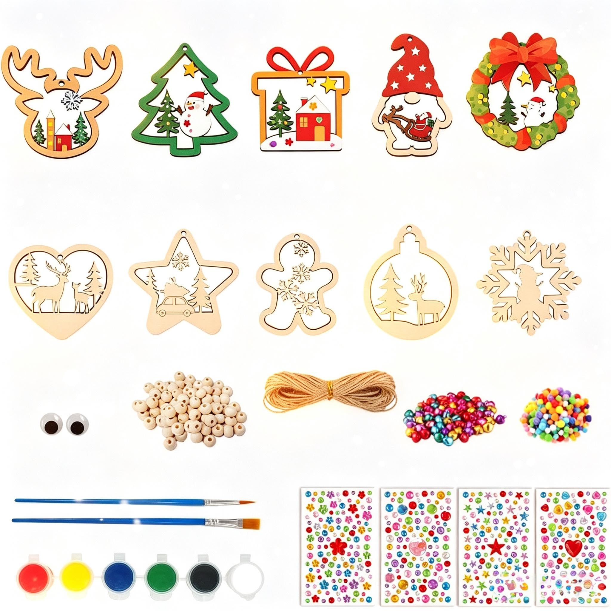60Pcs Wooden Christmas Decorations, DIY Freely Coloring Christmas Crafts — image 1